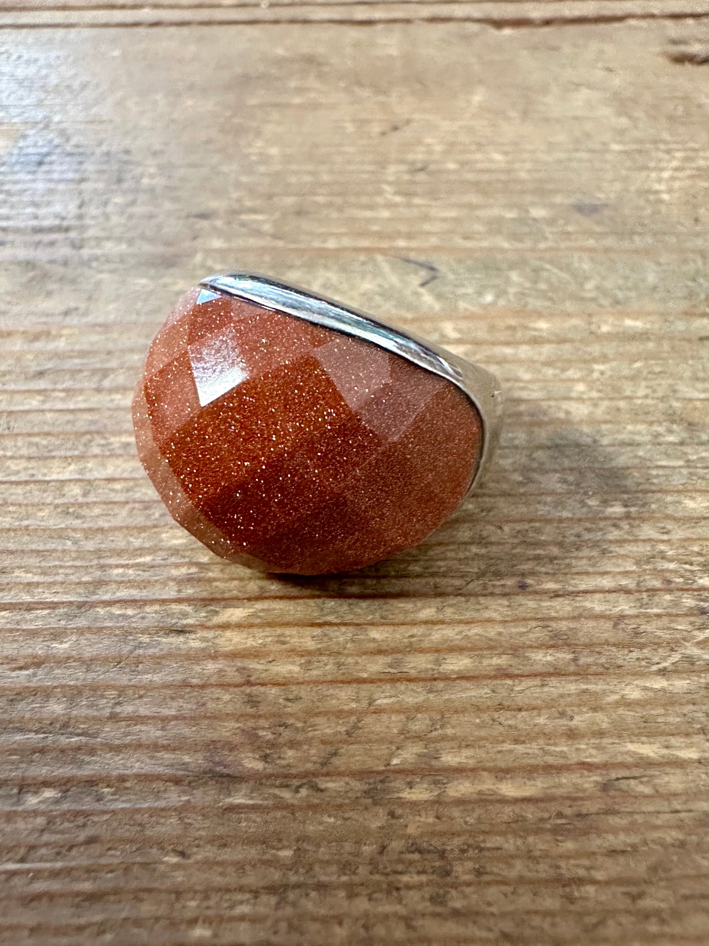 Modernist Sunstone Dome 925 Silver Size P Ring