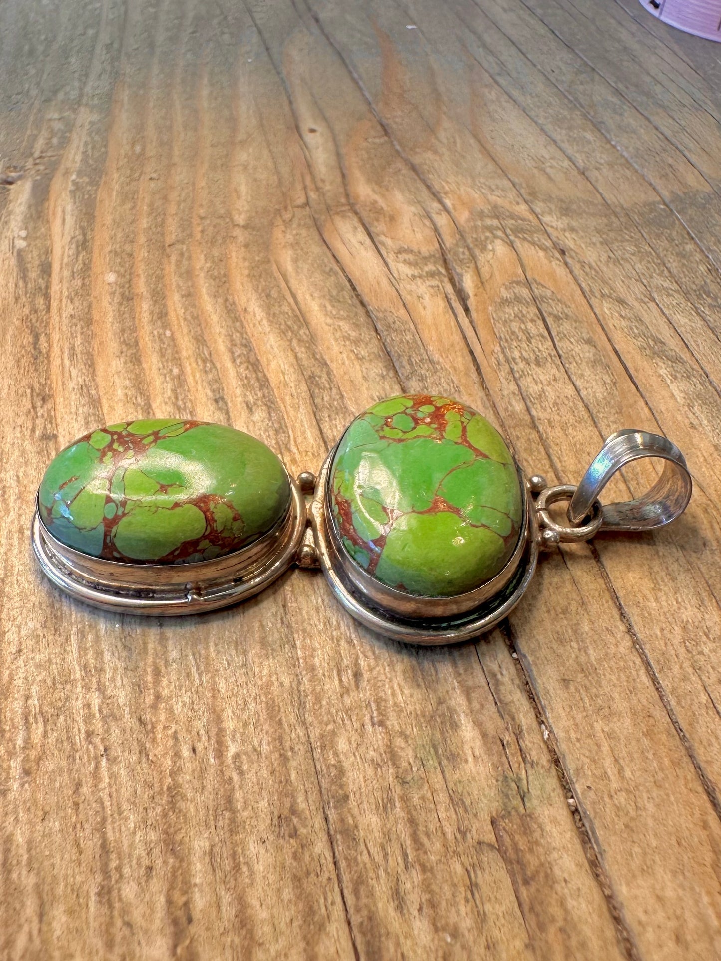 Large Green Copper Turquoise 925 Sterling Silver Pendant