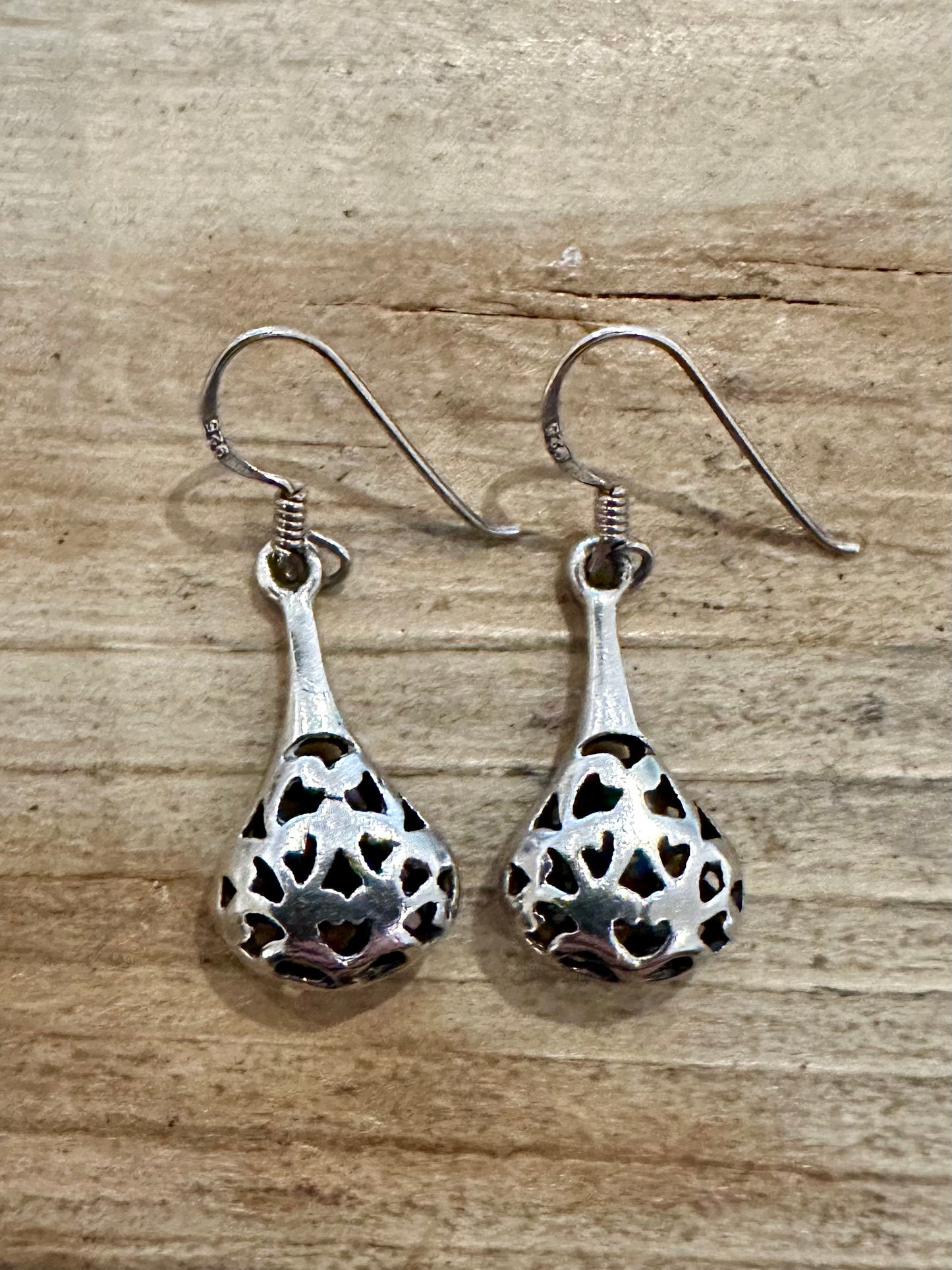 Vintage Filigree Tear Drop 925 Silver Earrings