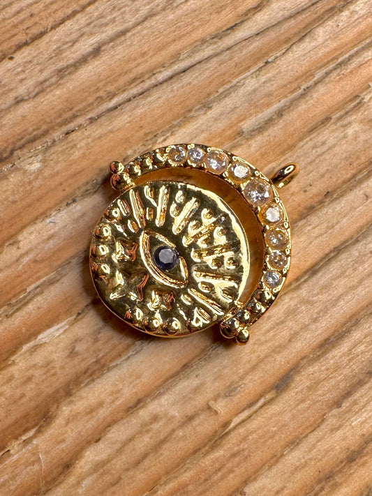 Modern Evil Eye White and Blue CZ Gold on 92 Sterling Silver Pendant