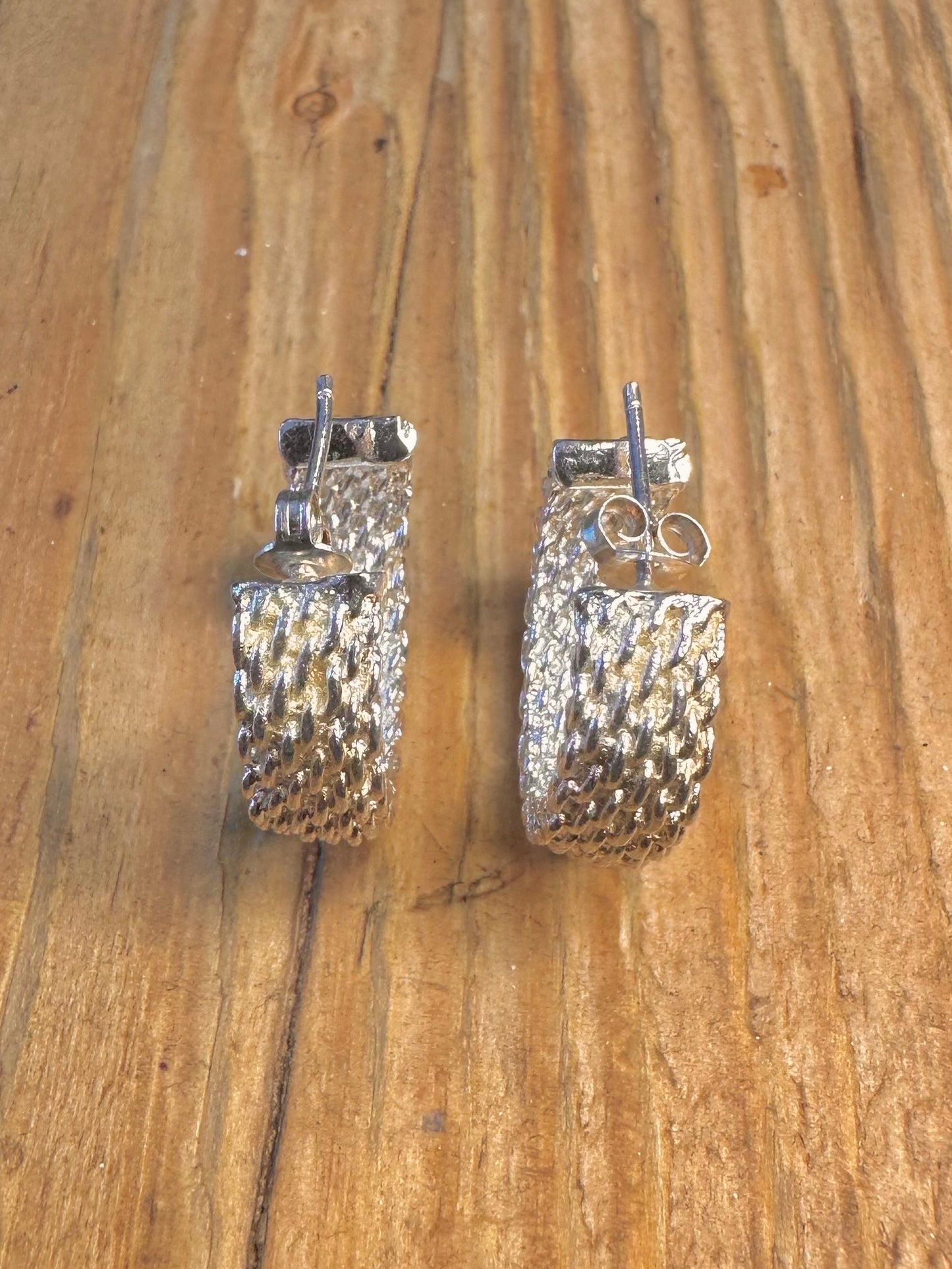 Chunky Mesh Half Hoops 925 Sterling Silver Earrings