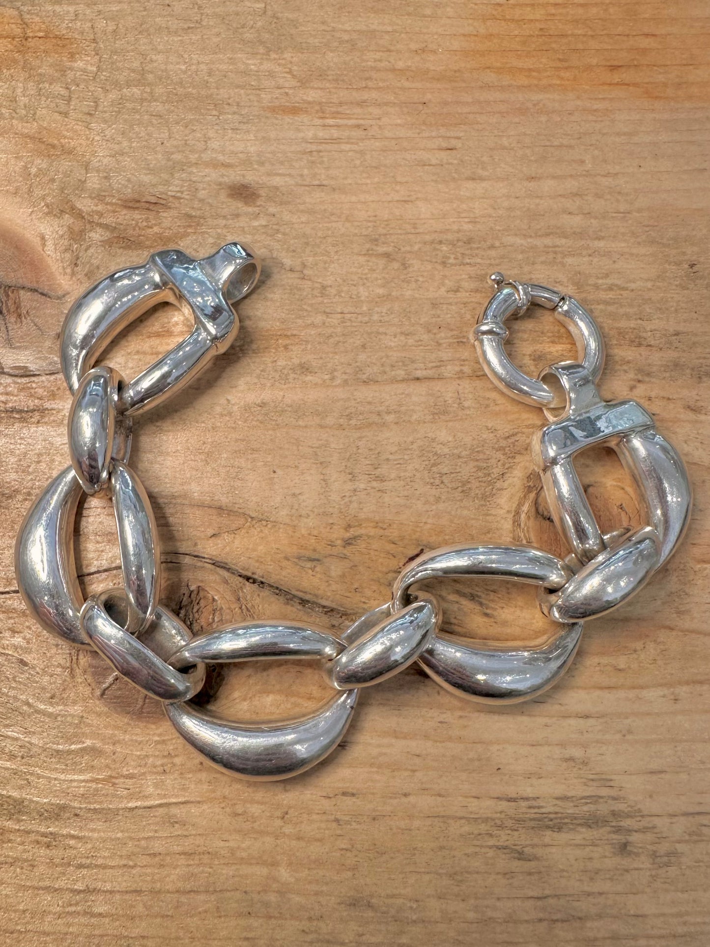 Abstract Chunky Oval Link 925 Silver 8 inch Bracelet