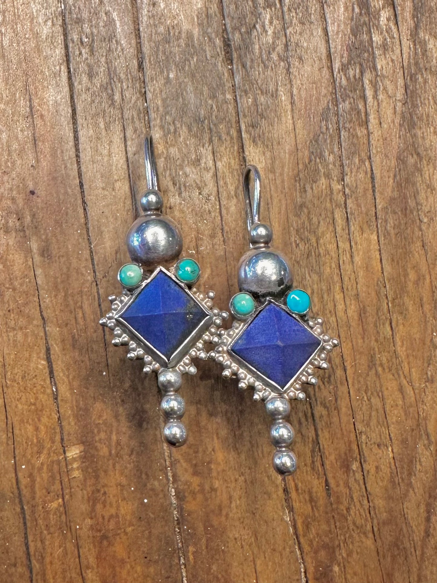 Lapis Lazuli and Turquoise Boho 925 Sterling Silver Earrings