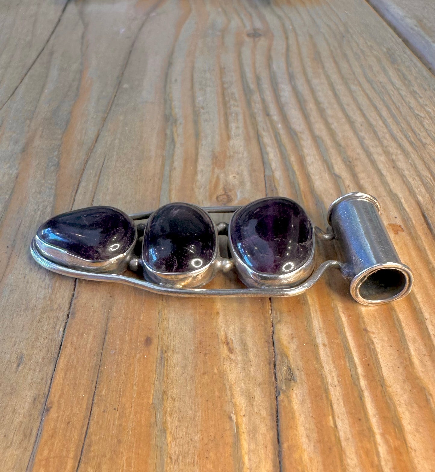 Abstract Three Amethyst 925 Sterling Silver Pendant