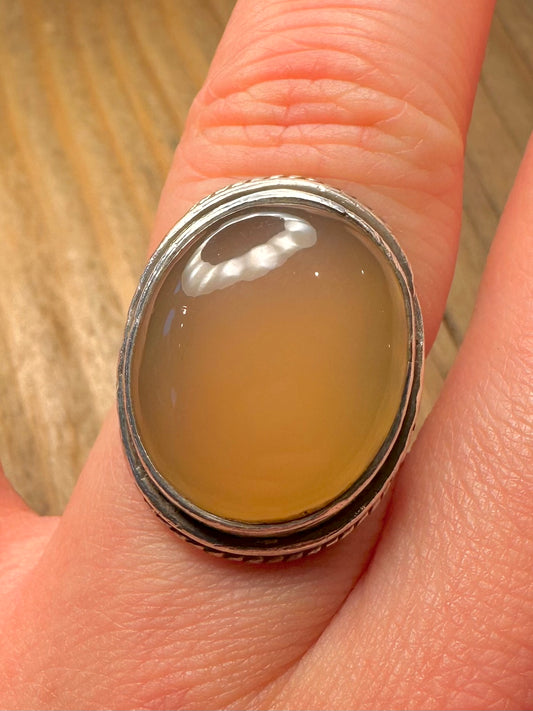 Vintage Agate Oval 925 Sterling Silver Size N1/2 Ring