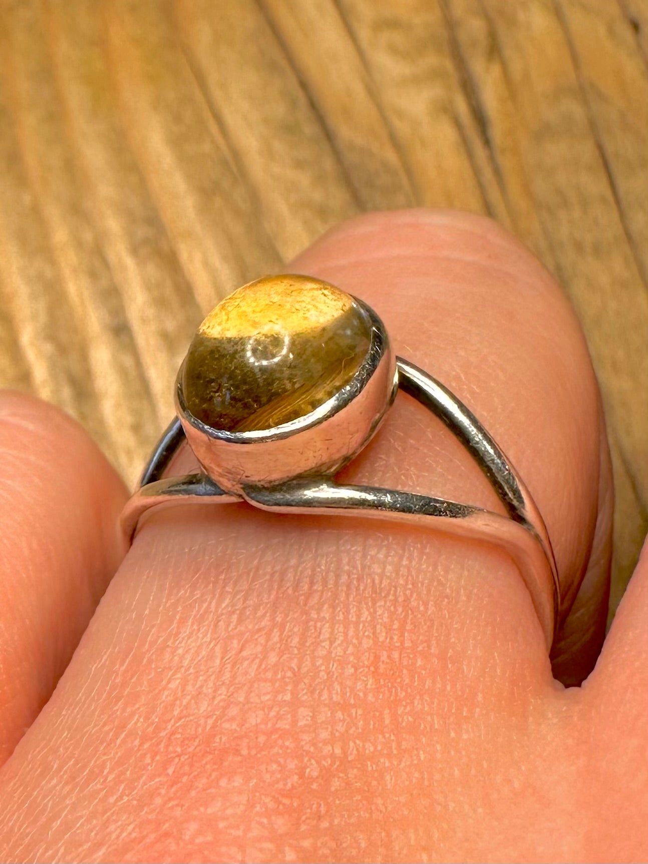 Vintage Yellow Stone 925 Sterling Silver Size R Ring