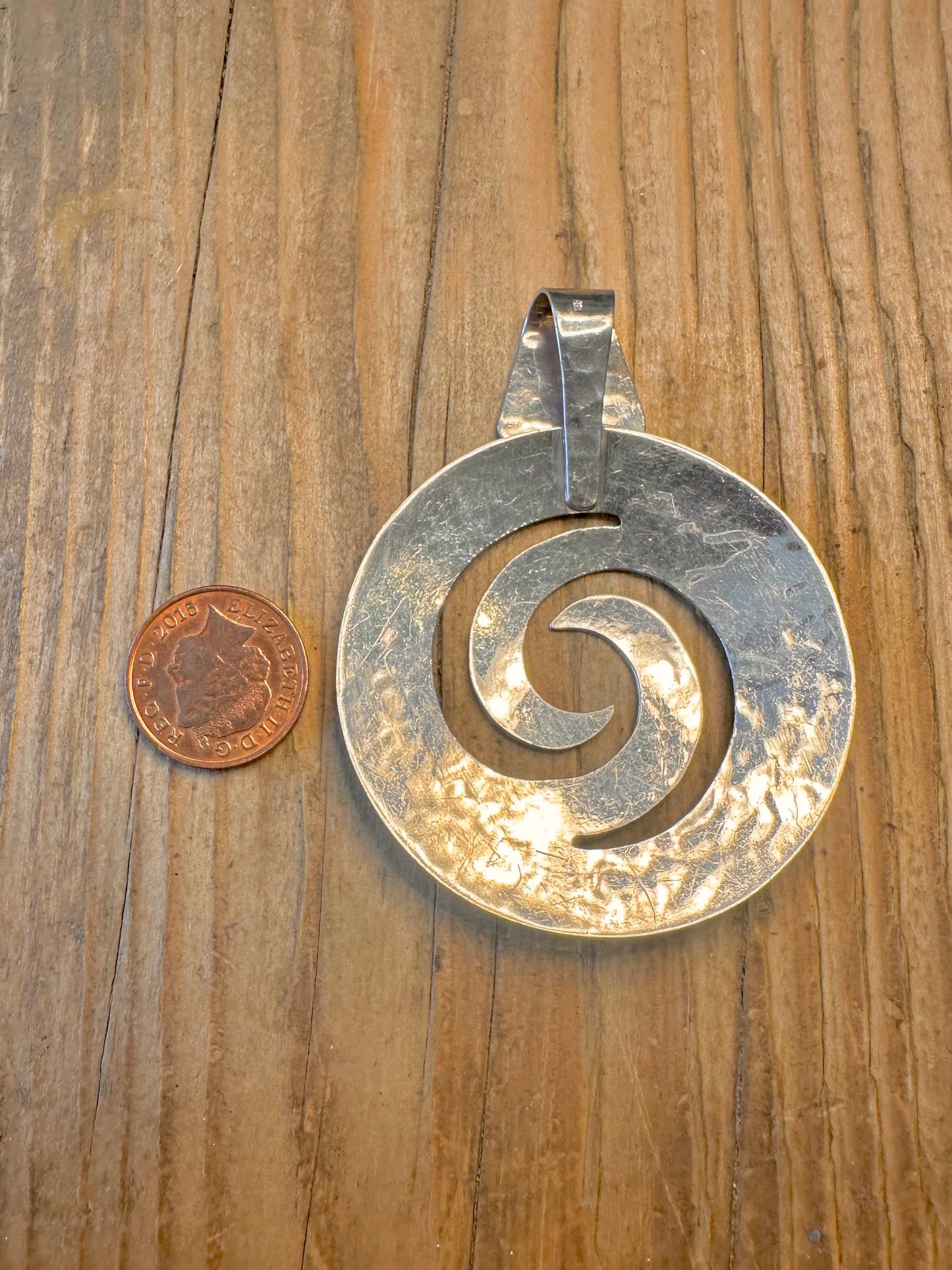 Modernist Hammered Swirl 925 Sterling Silver Pendant