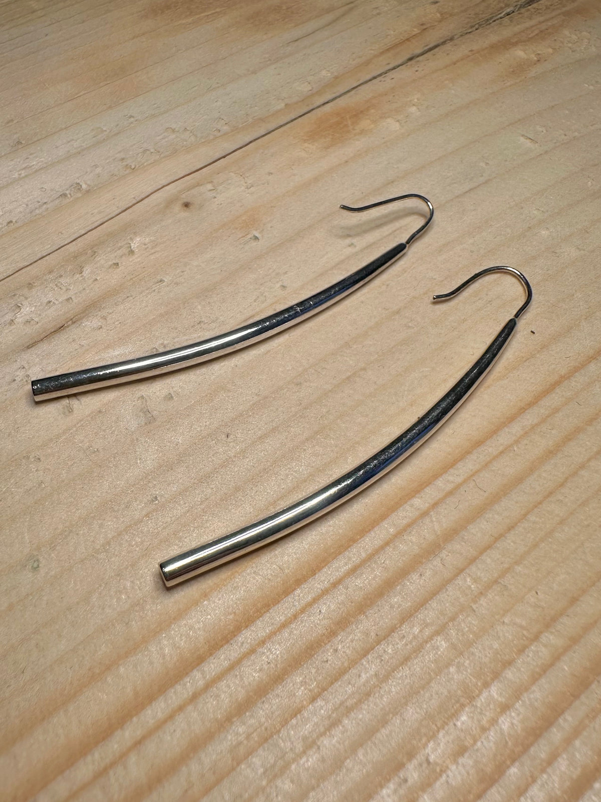 Curved Silver Bar Drop 925 Sterling Silver Earrings