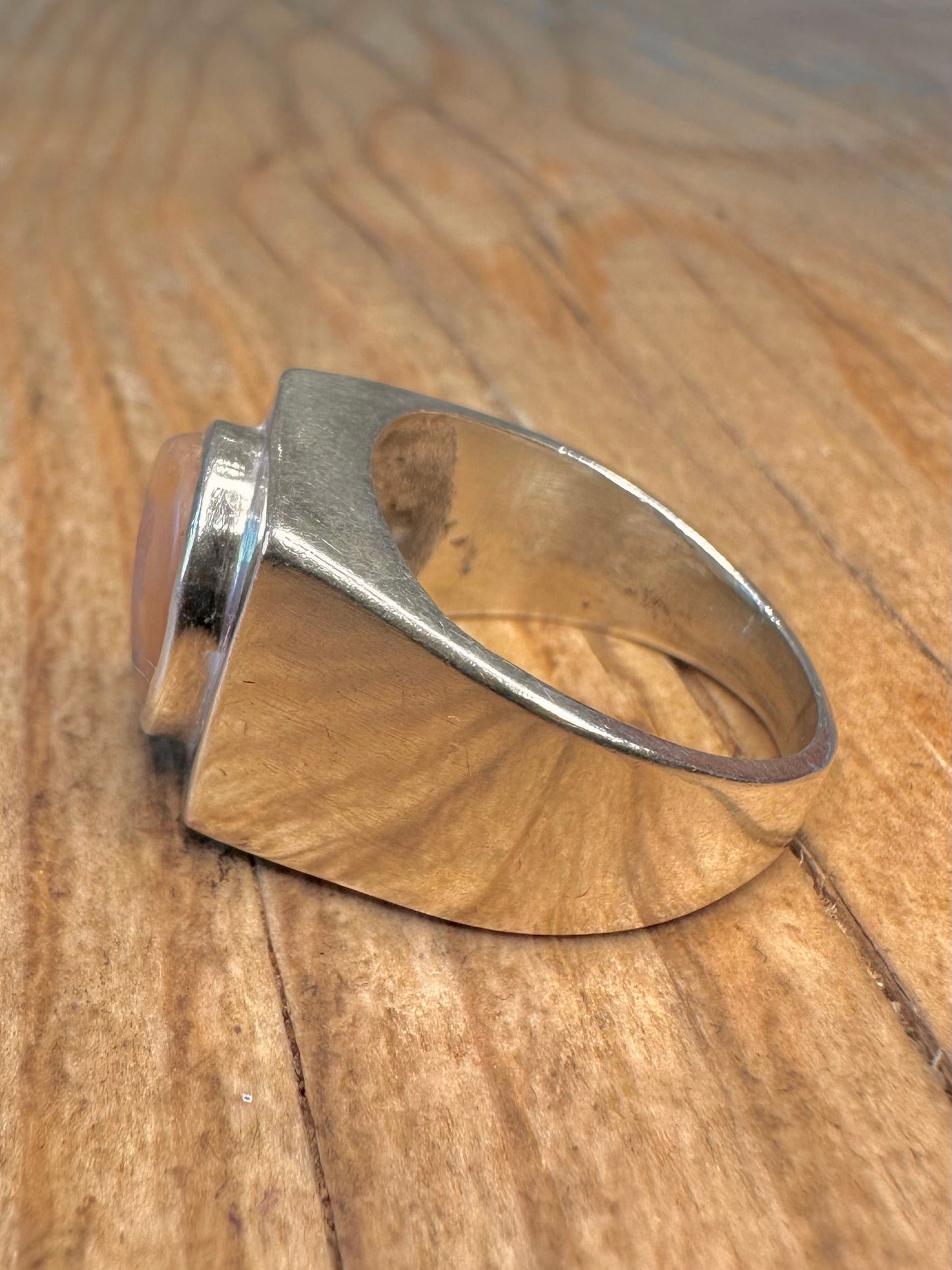 Vintage Intaglio Light Stone Carved Head 925 Sterling Silver Size T Ring