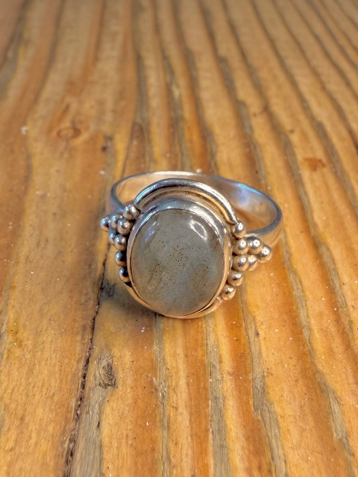 Oval Labradorite Boho Style 925 Sterling Silver Size N Ring
