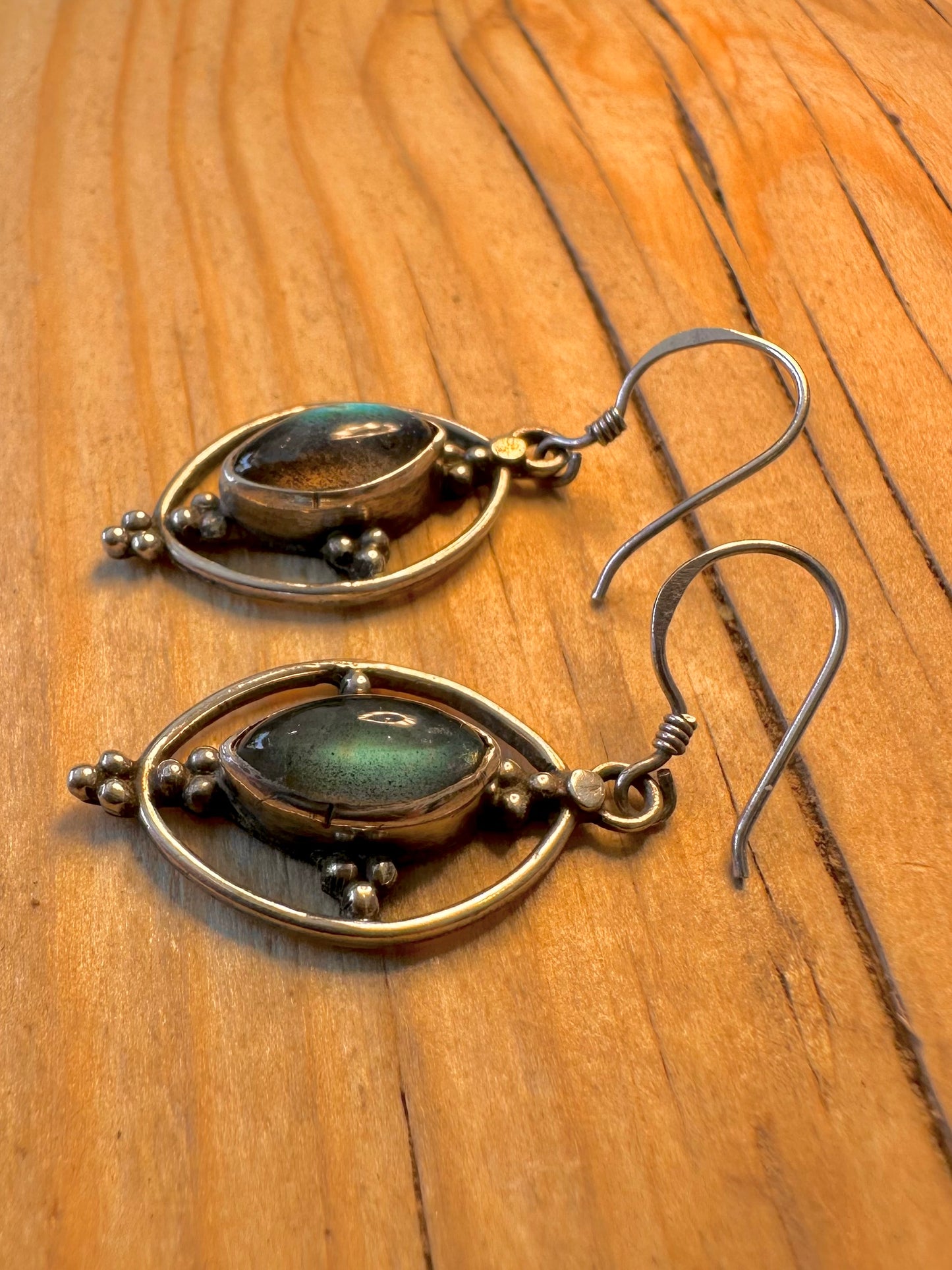 Vintage Ornate Labradorite 925 Silver Earrings