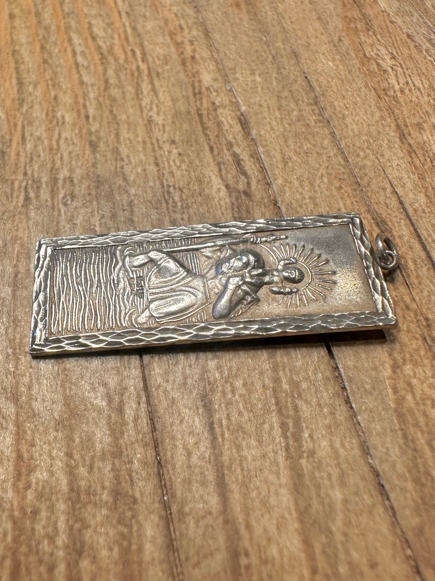 Vintage 1981 Heiliger Christophorus Rechteckiger 925 Sterling Silber Anhänger