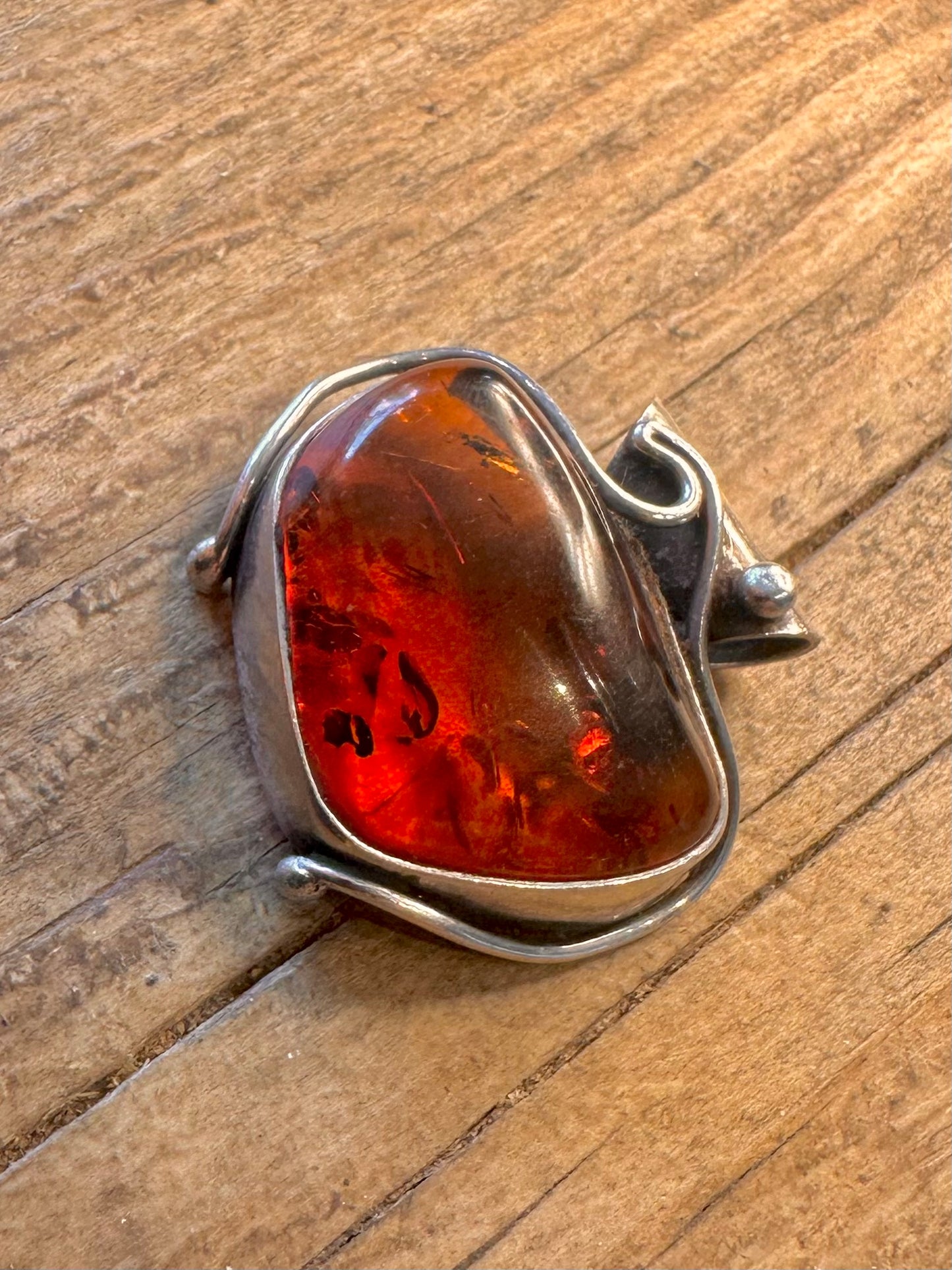 Ornate Chunky Amber 925 Sterling Silver Pendant