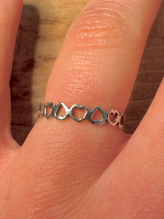 Vintage Heart Band 925 Silver Size P Ring
