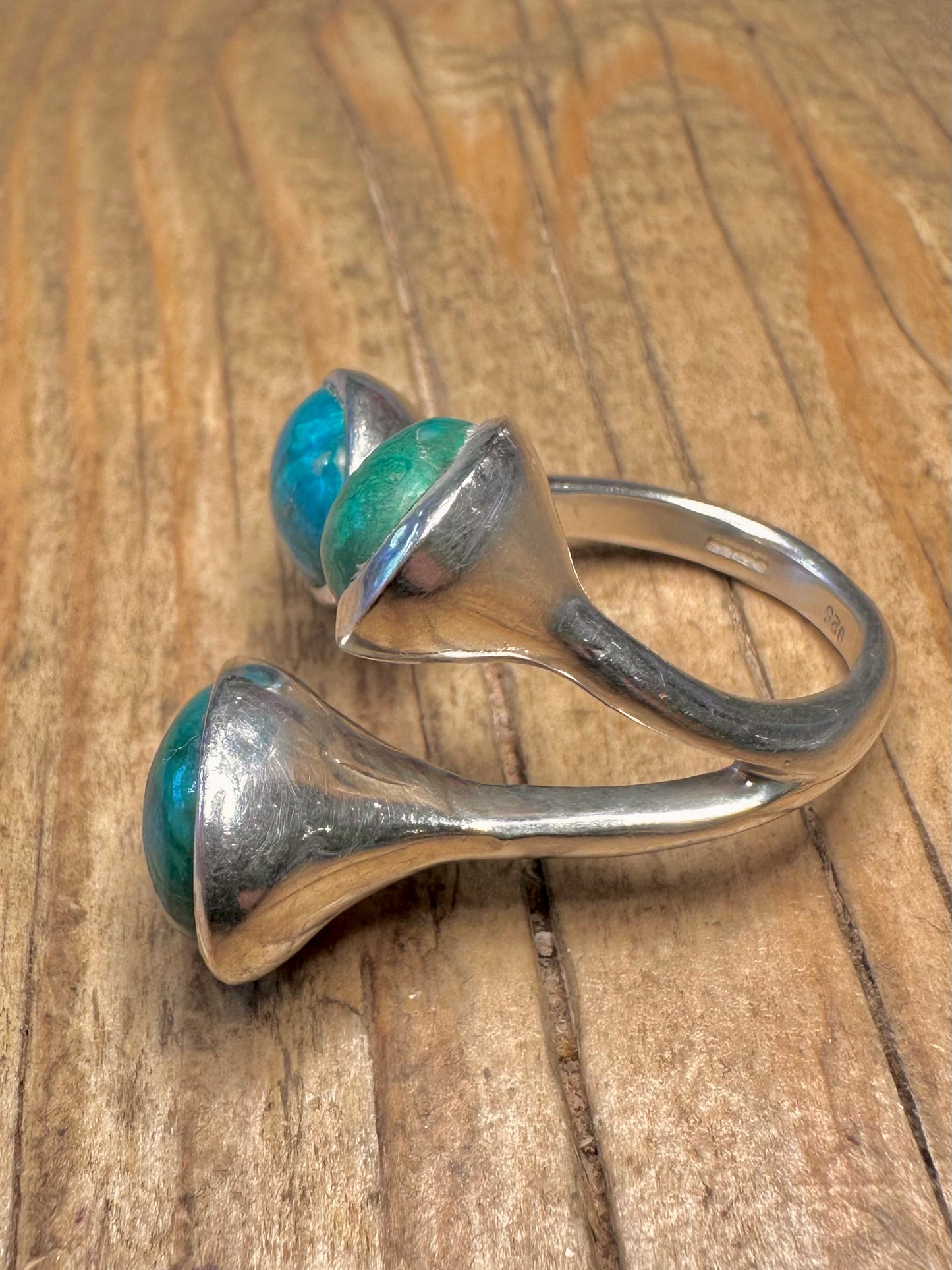 Abstrakter türkisfarbener Ring aus 925er Sterlingsilber, Größe N
