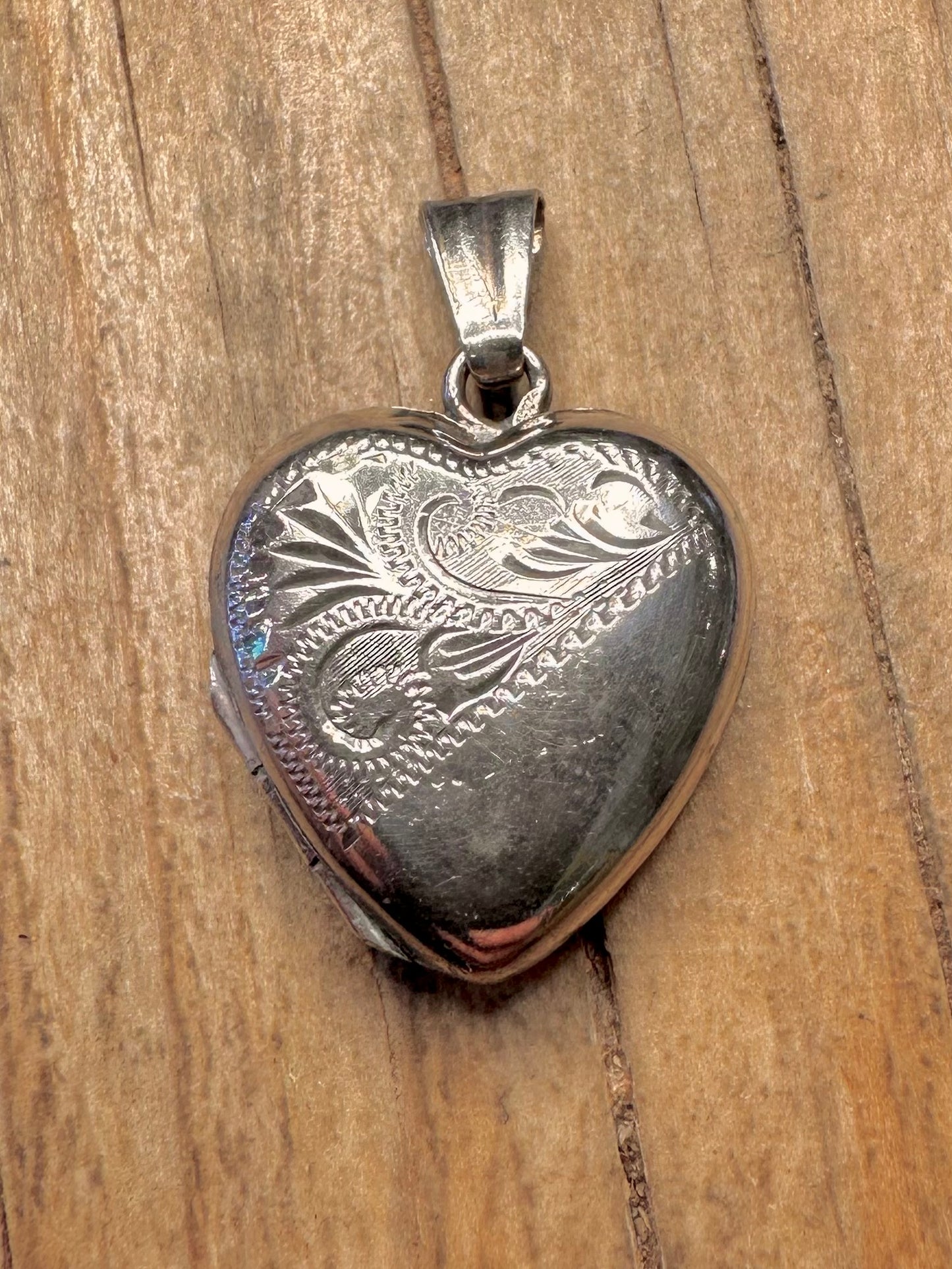 Vintage Engraved Heart Locket 925 Sterling Silver Pendant