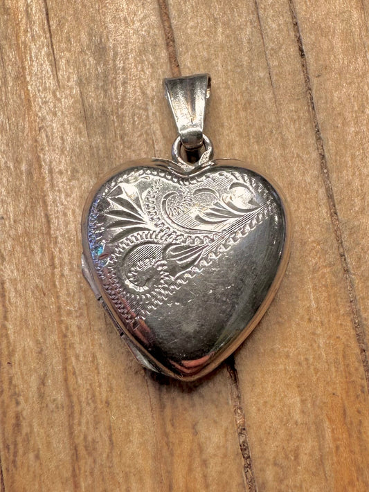 Vintage Engraved Heart Locket 925 Sterling Silver Pendant
