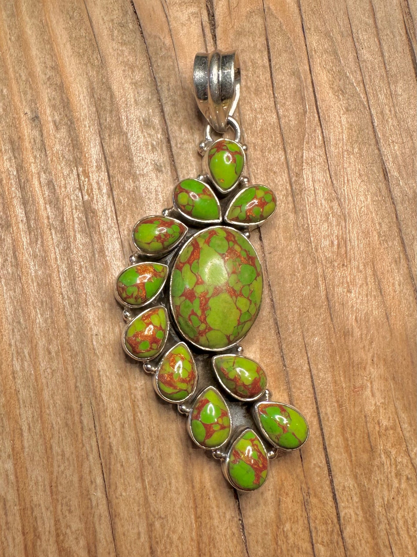 Vintage Green Copper Turquoise 925 Sterling Silver Pendant