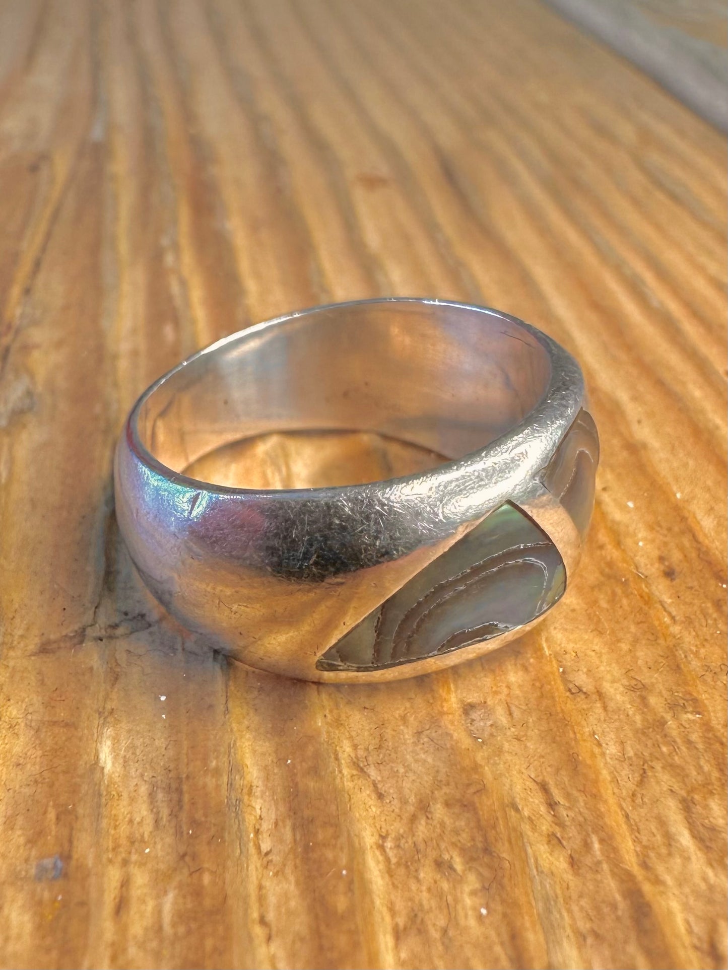 Abalone Inlay Dome 925 Sterling Silver Size P1/2 Ring
