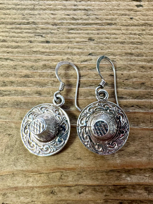 Vintage Patterned Hat 925 Silver Earrings