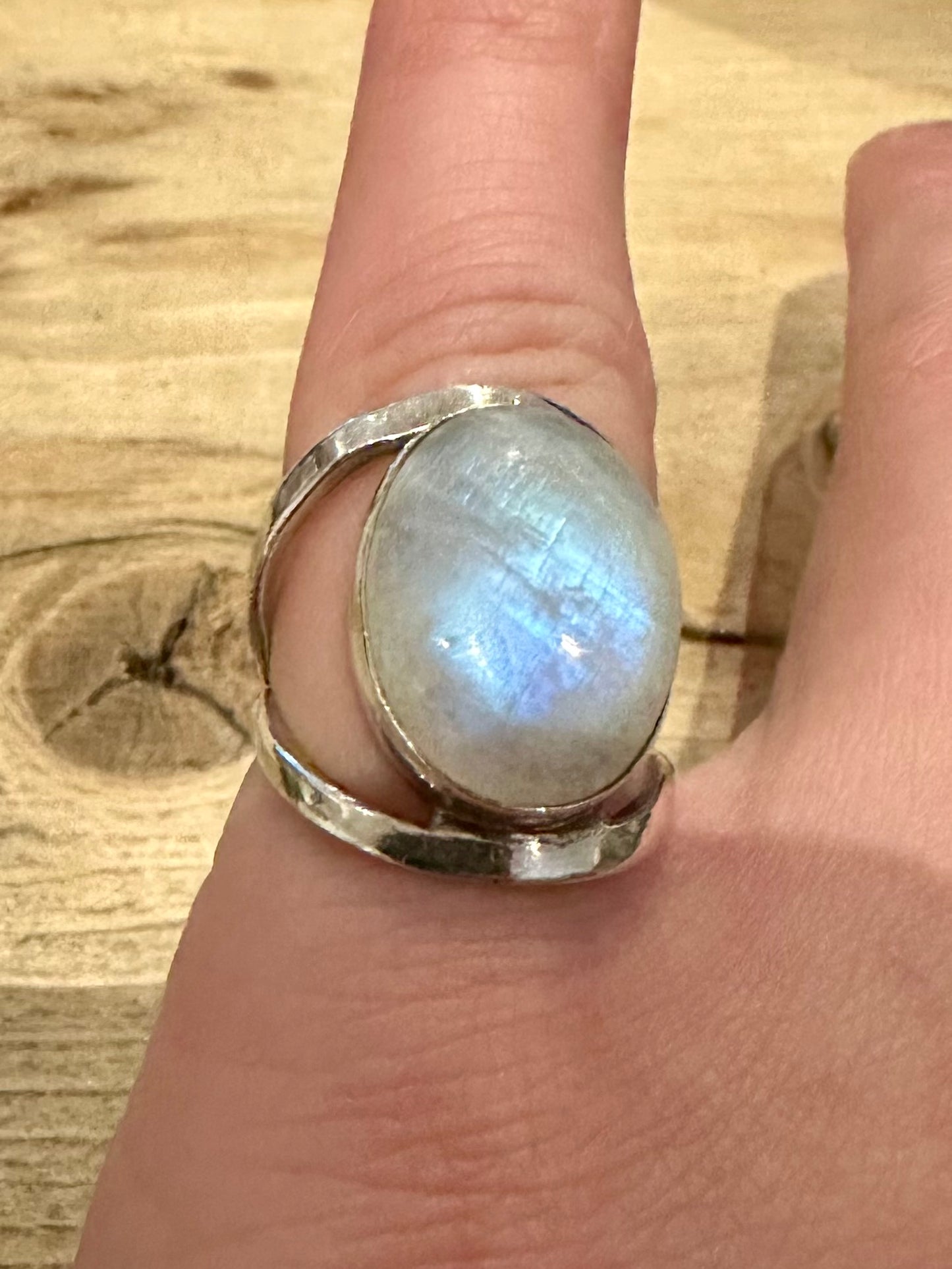 Abstract Moonstone Cabochon 925 Silver Size L Ring