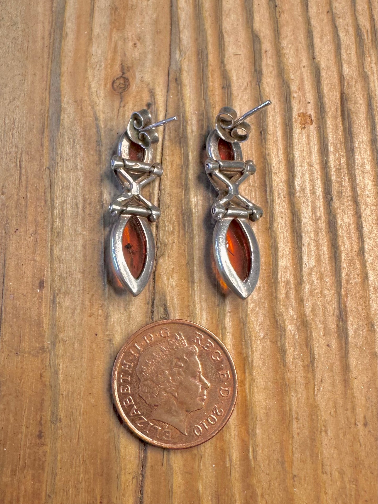 Modernist X Amber Dangle 925 Sterling Silver Earrings