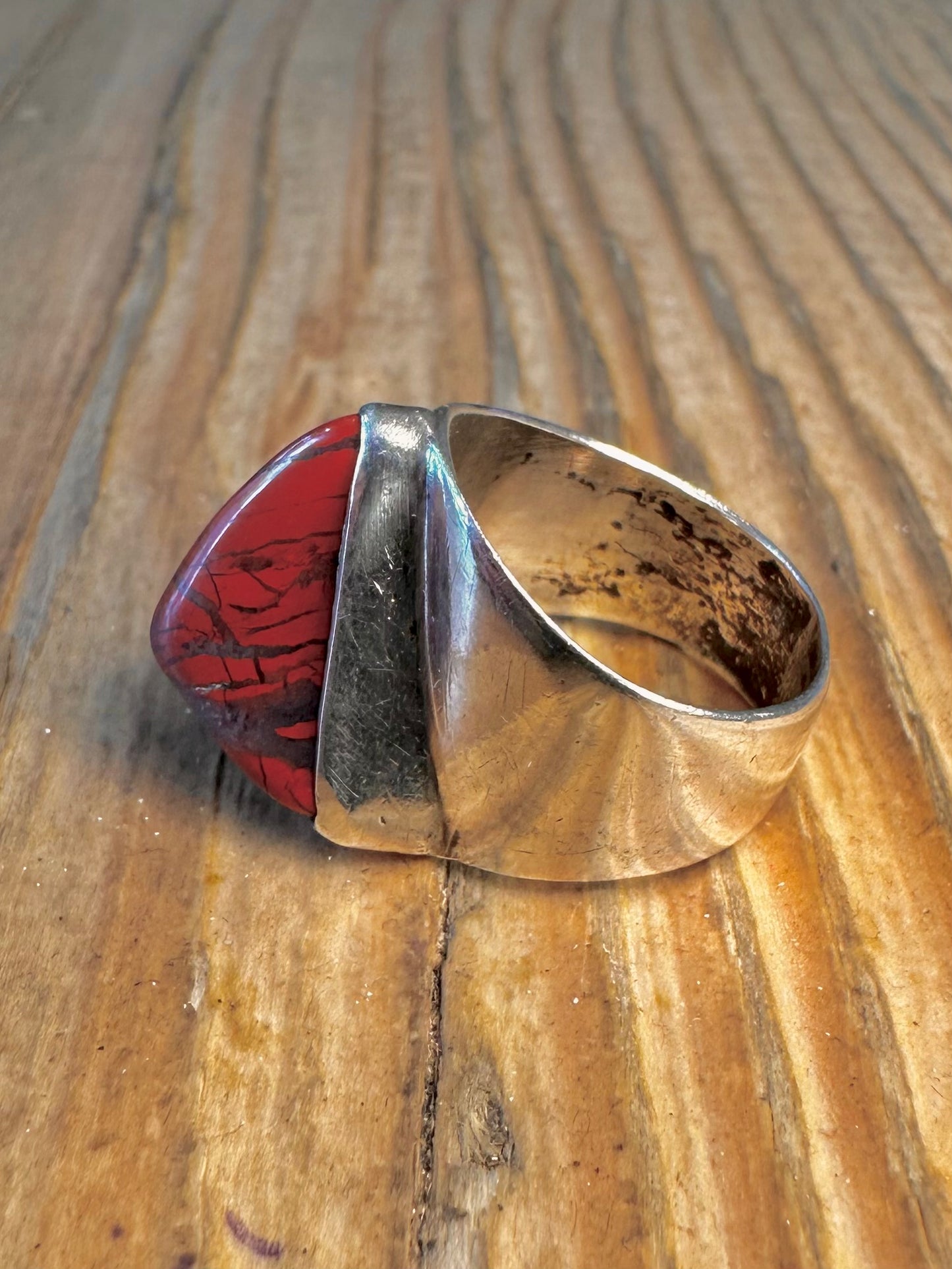 Red Abstract Jasper 925 Sterling Silver Size J Ring