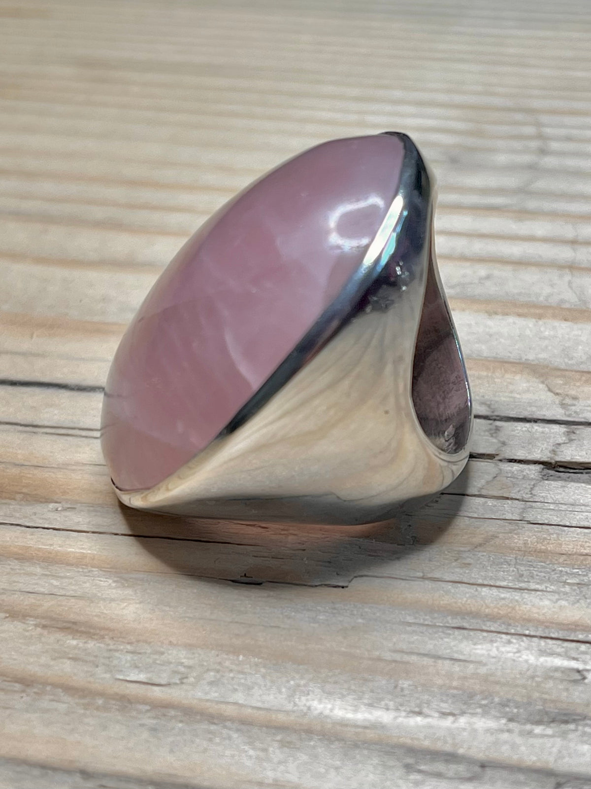 Large Rose Quartz 925 Sterling Silver Size N Ring
