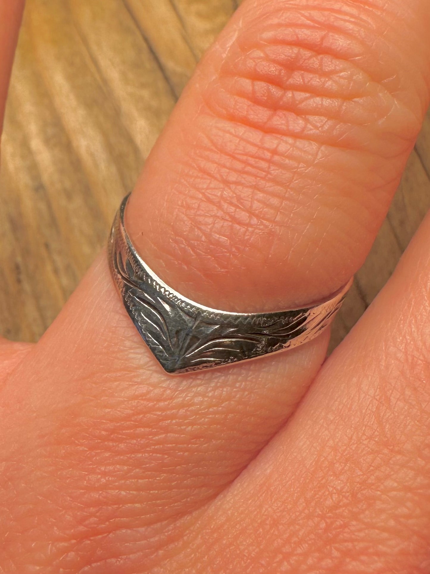 Vintage Engraved Wishbone 925 Sterling Silver Size P Ring