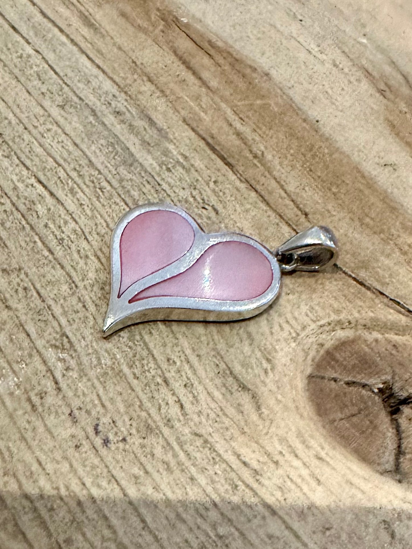 Vintage Pink Mother of Pearl Heart 925 Silver Pendant