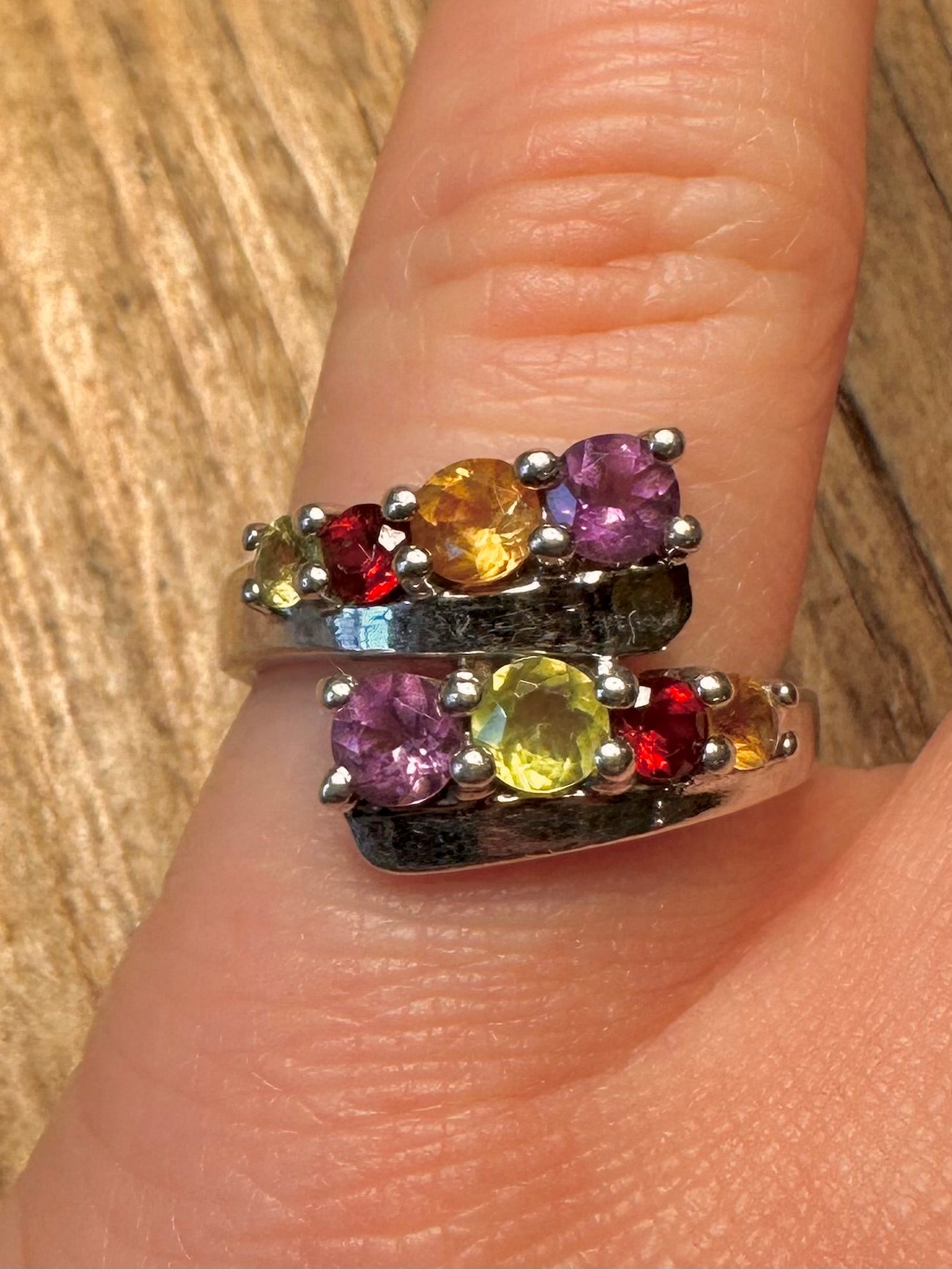 Moderner Multi-Edelstein überlappender 925 Sterling Silber Ring Größe N1/2