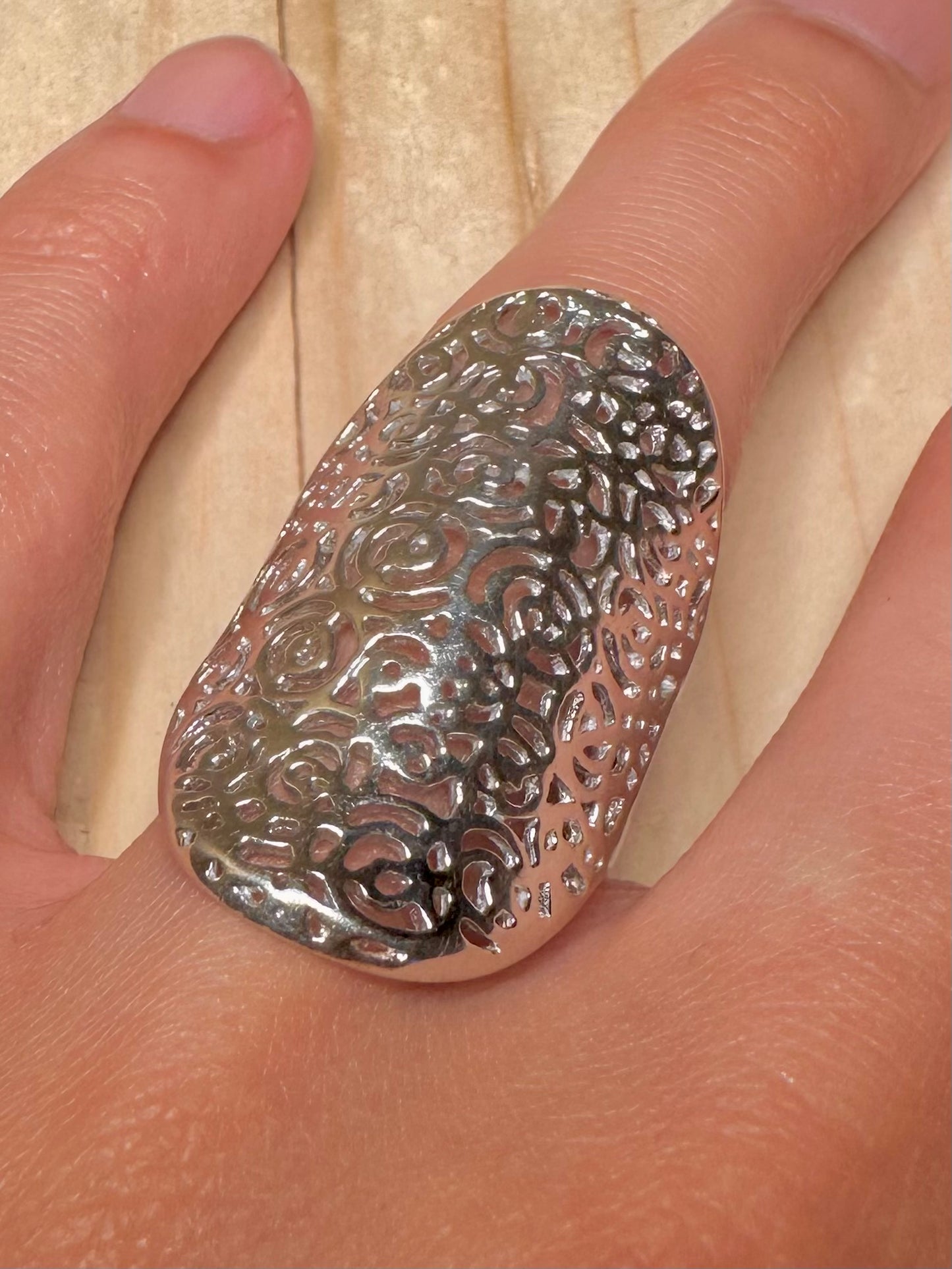 Chunky Bohemian Tall Statement 925 Sterling Silver Size O1/2 Ring