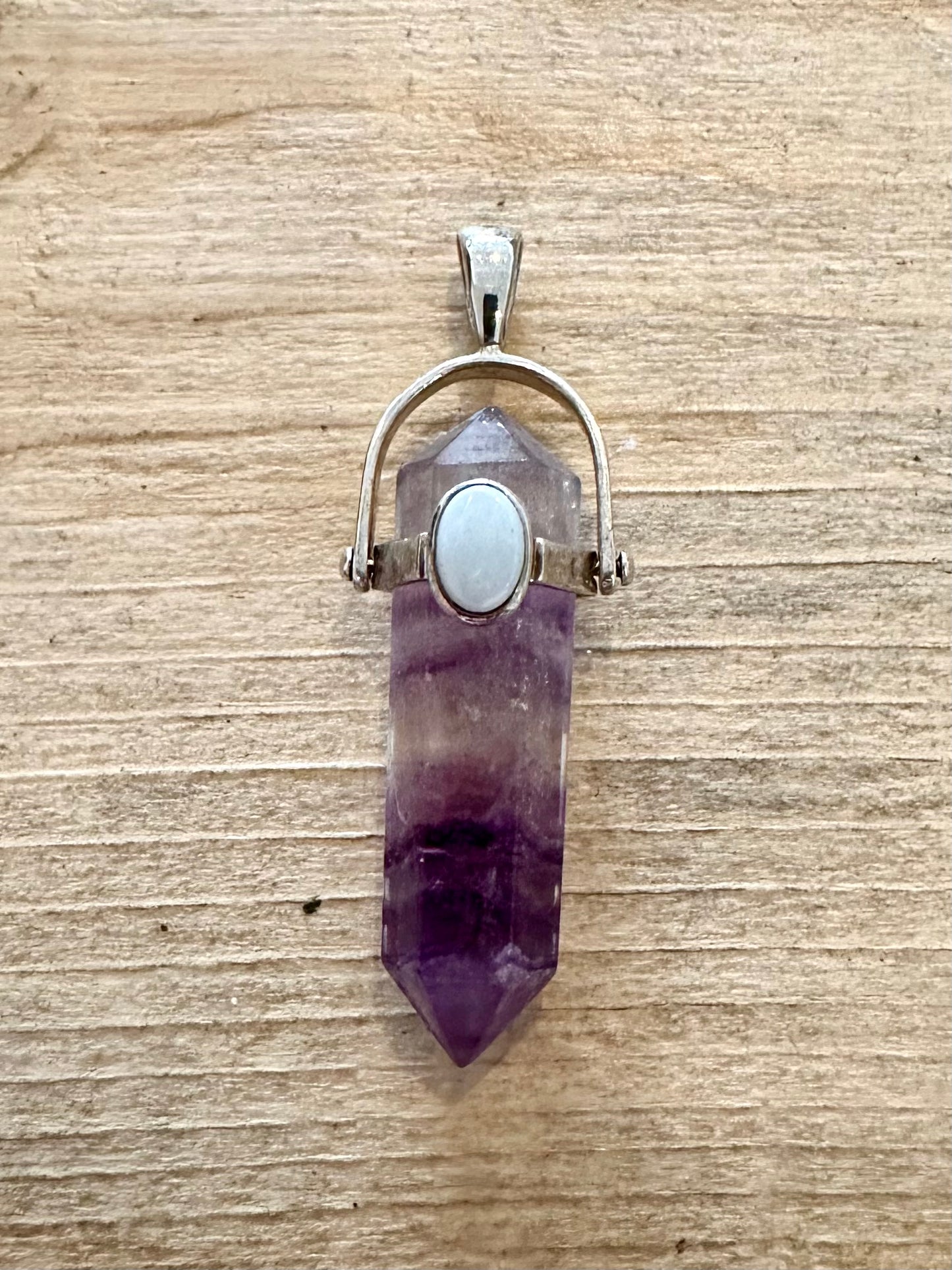 Vintage Fluorite and Opal 925 Silver Pendant