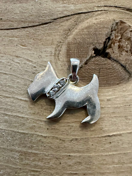 Vintage Scottish Terrier with CZ Stone 925 Silver Pendant