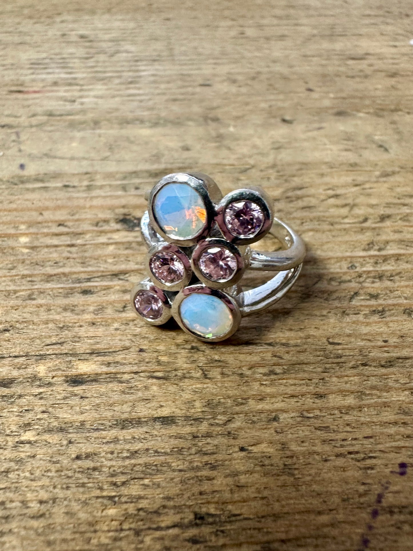 Modernist Multi Stone 925 Silver Size M Ring