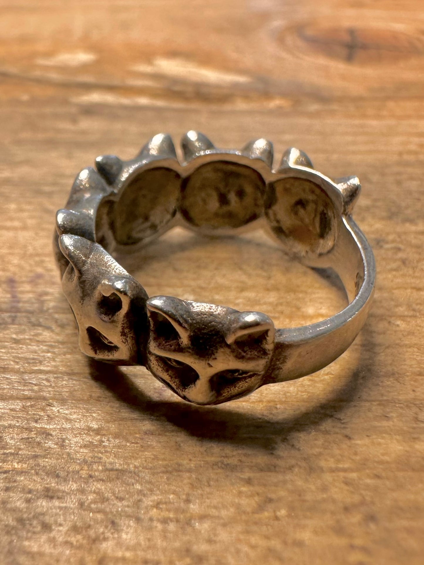Vintage Cat Head Band 925 Silver Size L1/2 Ring