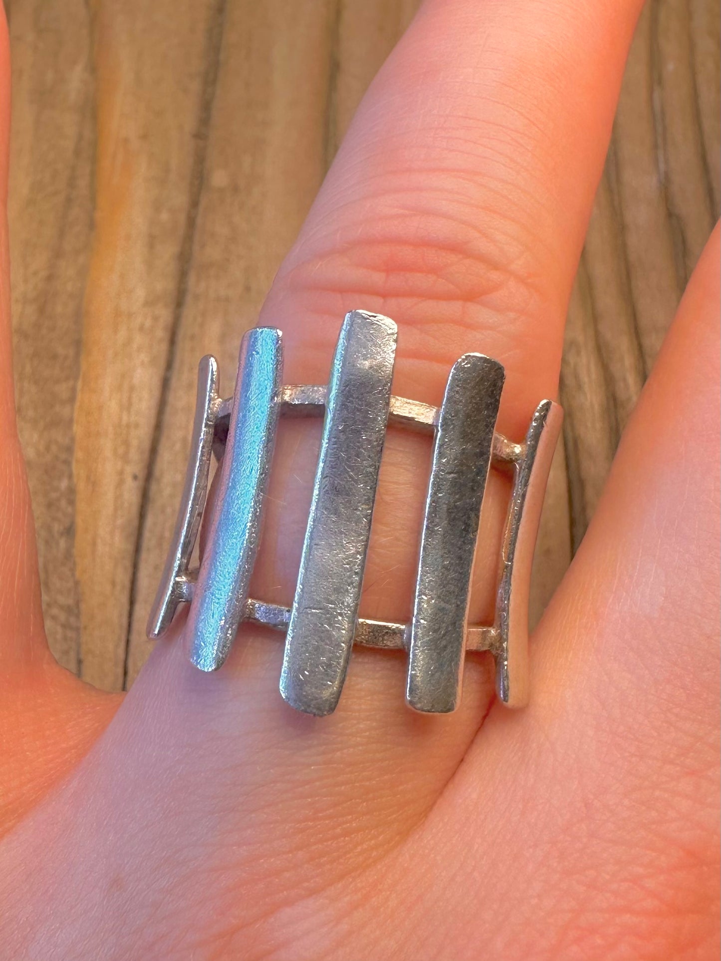 Modernist Vertical Bars 925 Sterling Silver Size P Ring