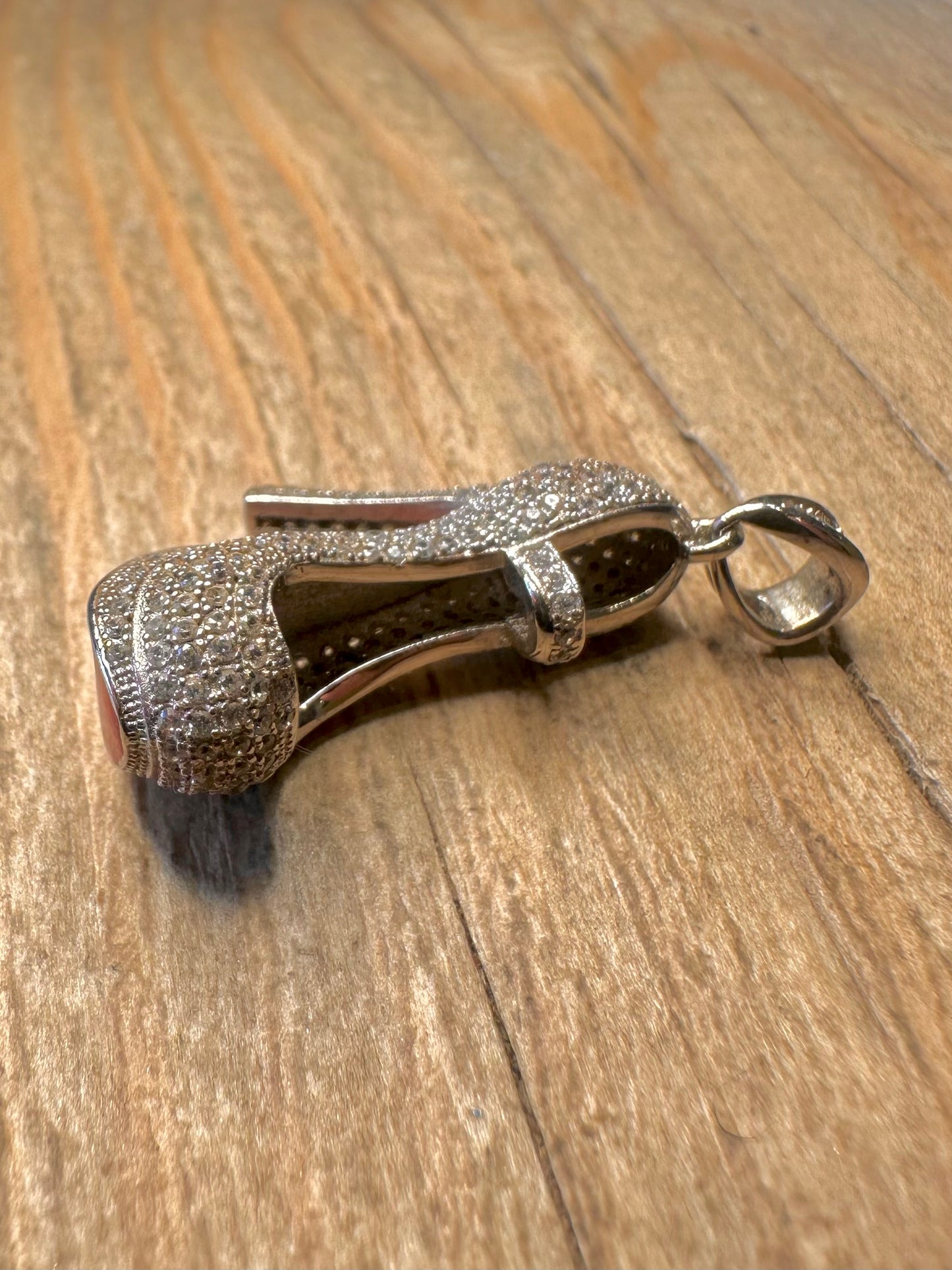 Modern CZ White Stones High Heel 925 Sterling Silver Pendant