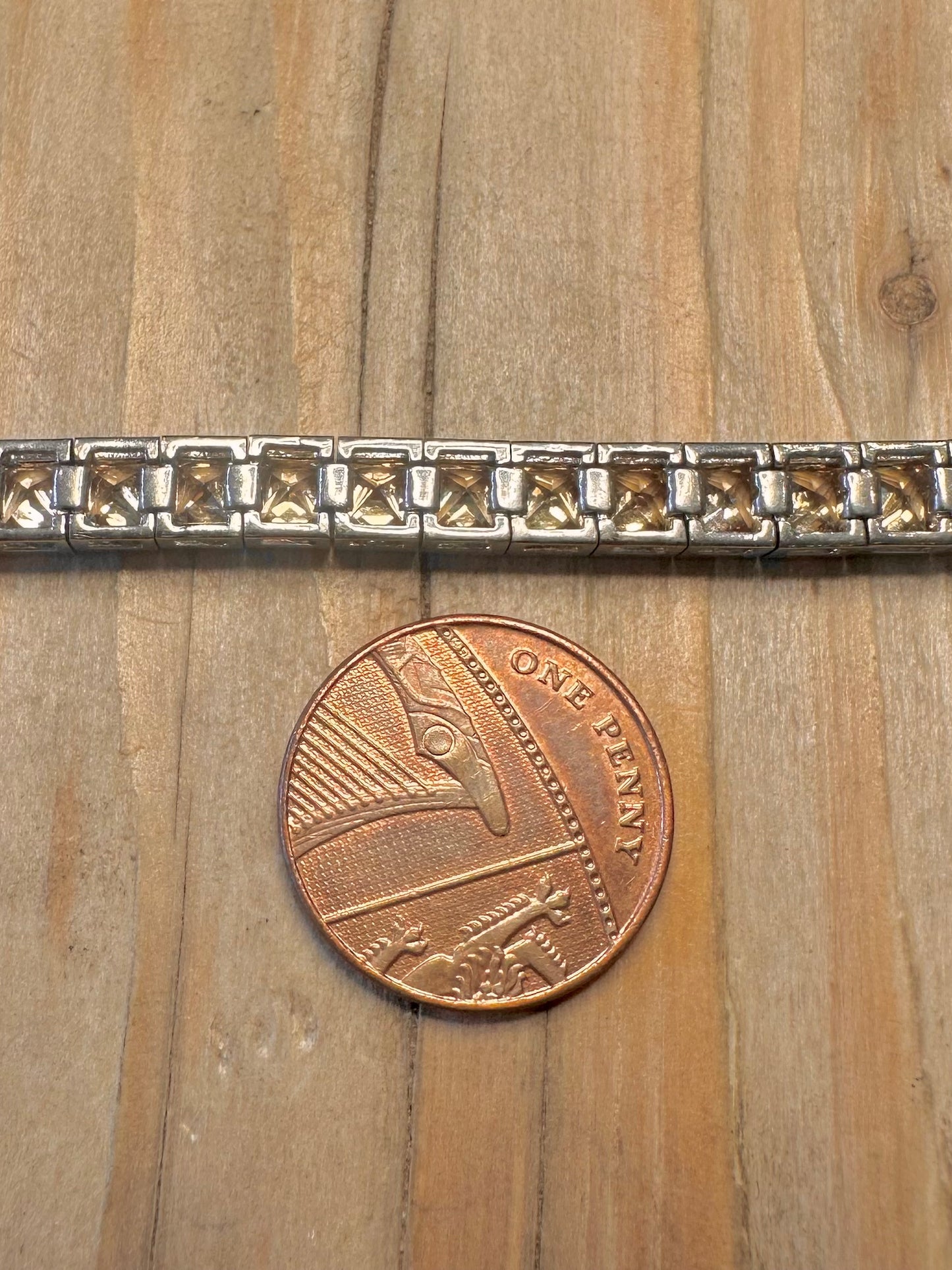 Modern Citrine Tennis 925 Sterling Silver 7 inch Bracelet