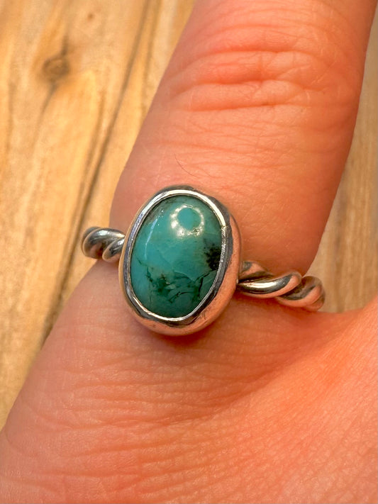 Vintage Turquoise Twisted 925 Silver Size K1/2 Ring