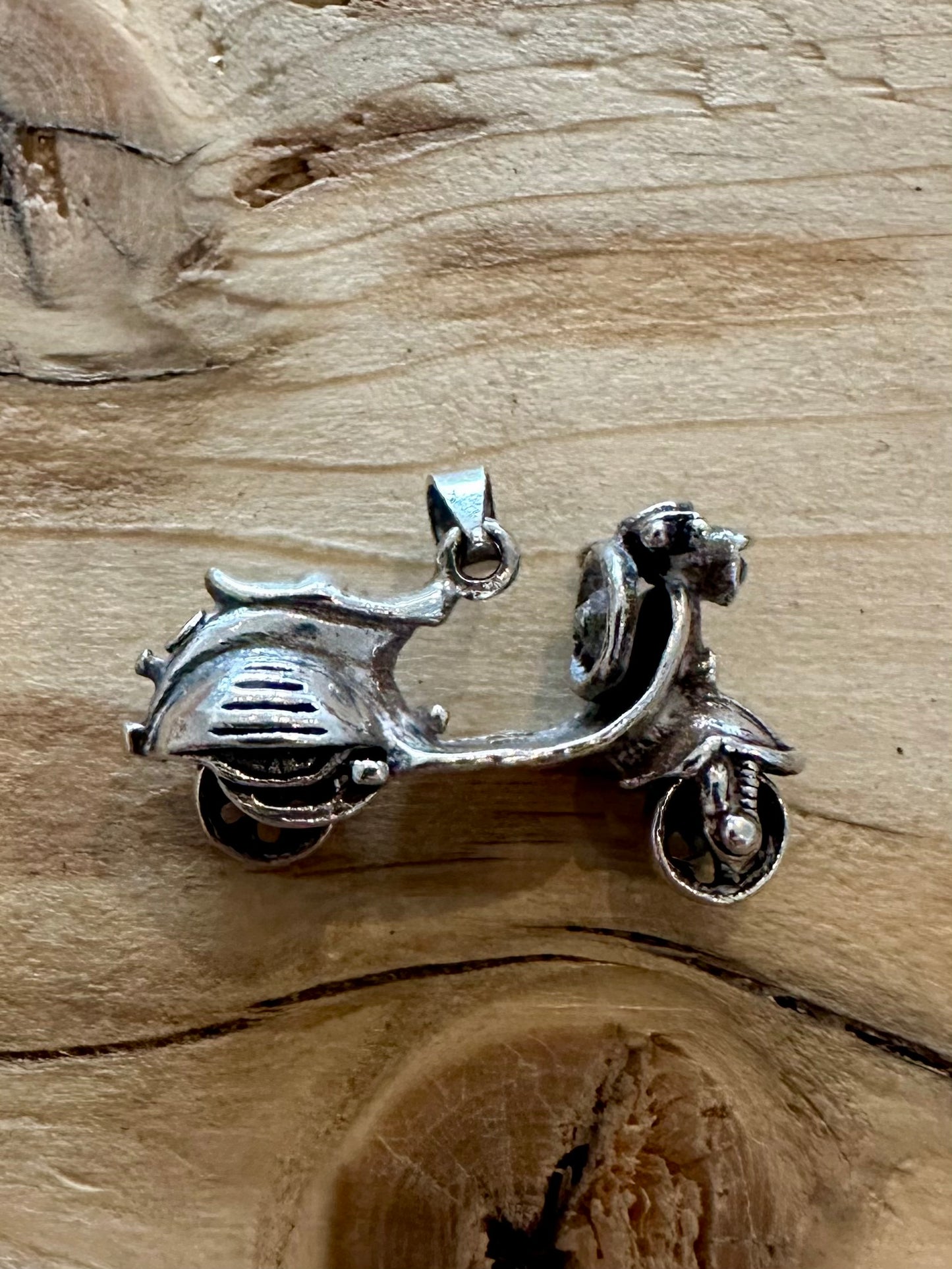 Vintage Vespa Moped Moving Wheels 925 Silver Pendant