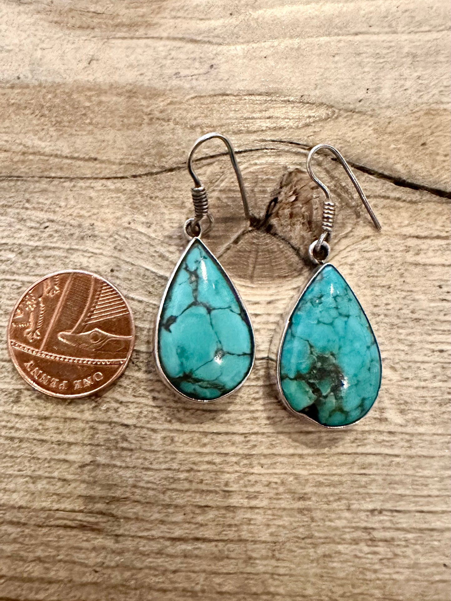 Vintage Handmade Raw Turquoise 925 Silver Earrings