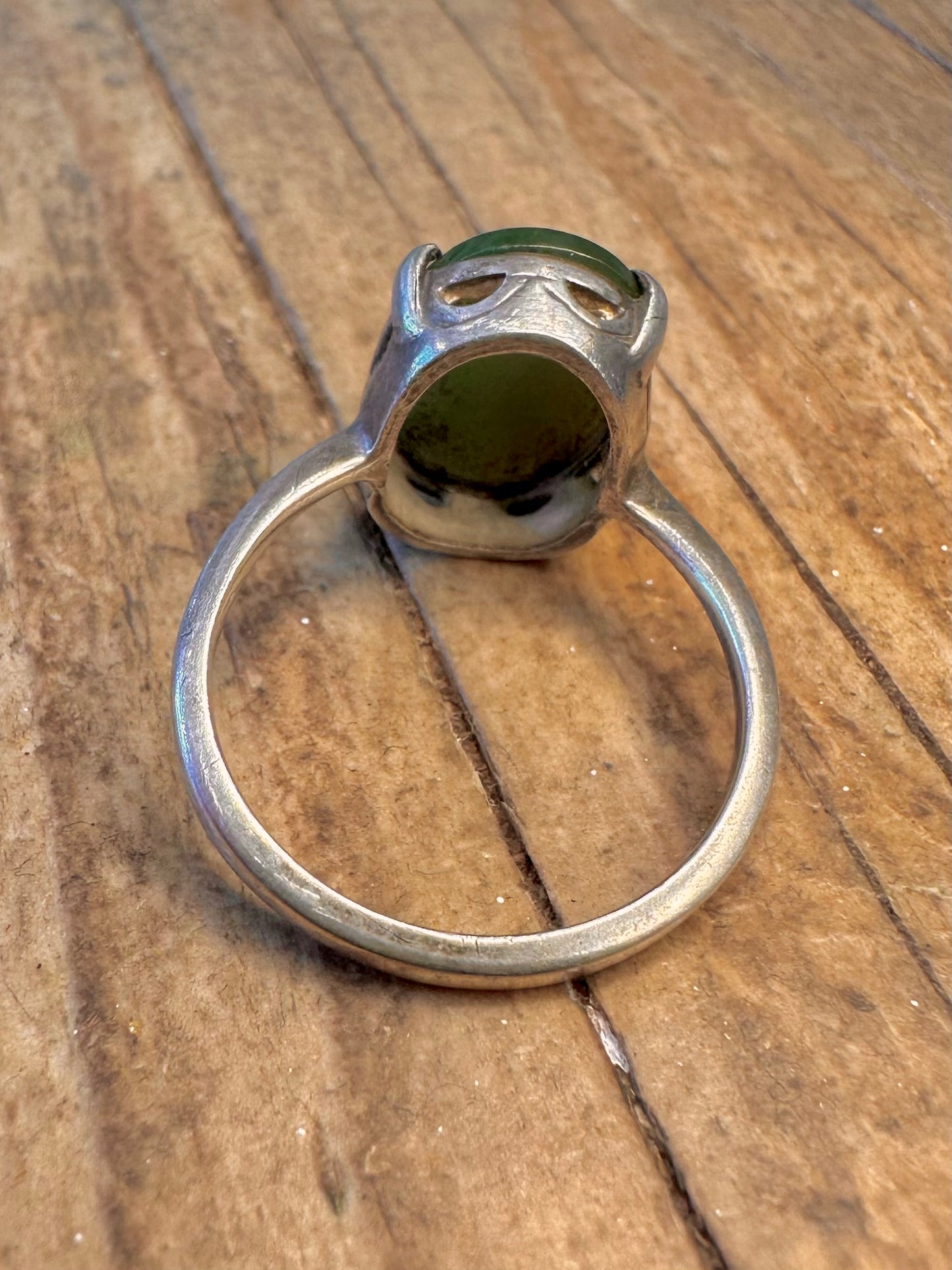 Nephrite Jade Oval 925 Sterling Silver Size O1/2 Ring