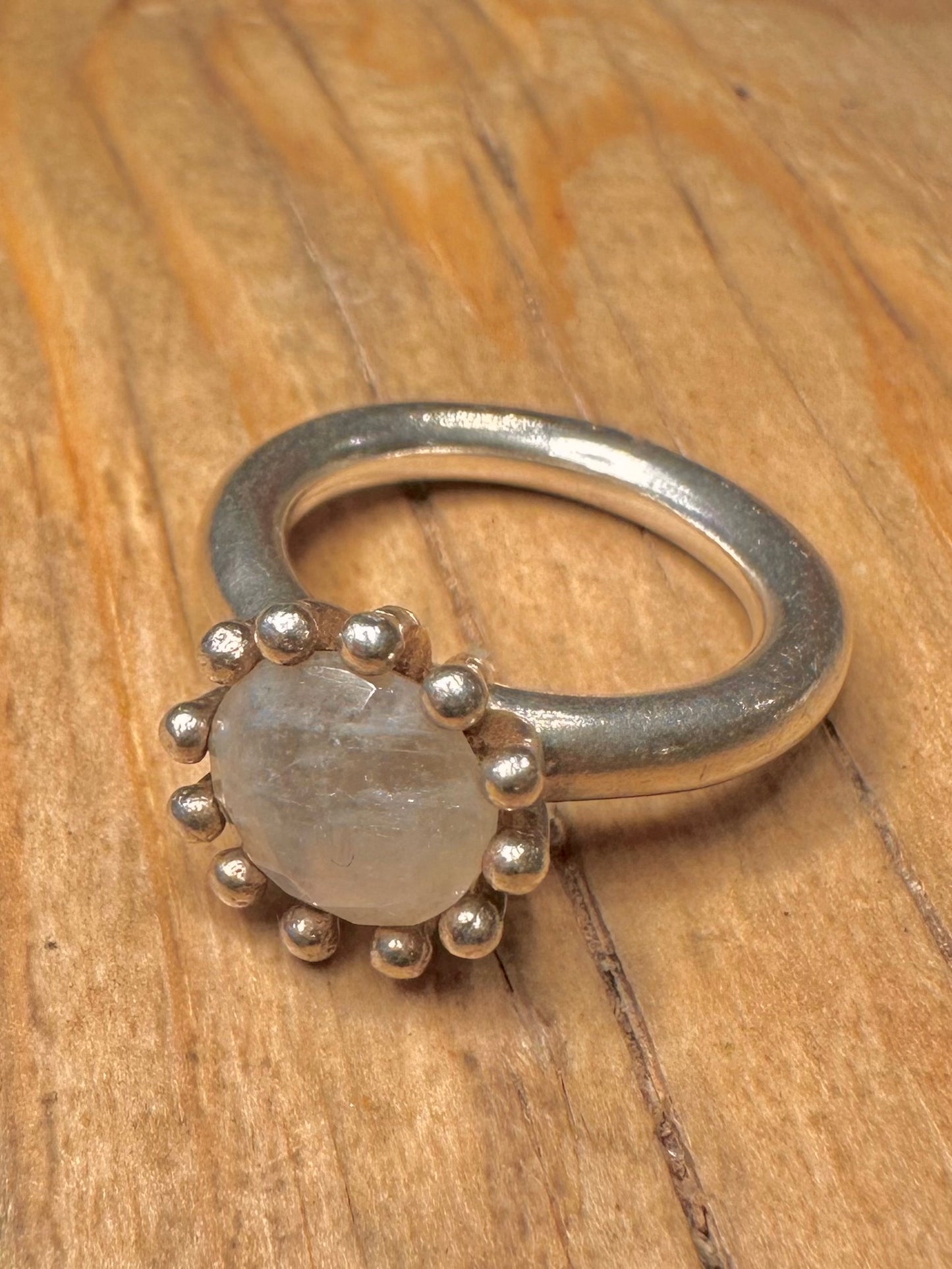 Modernist Moonstone Claw Mount 925 Sterling Silver Size Q Ring