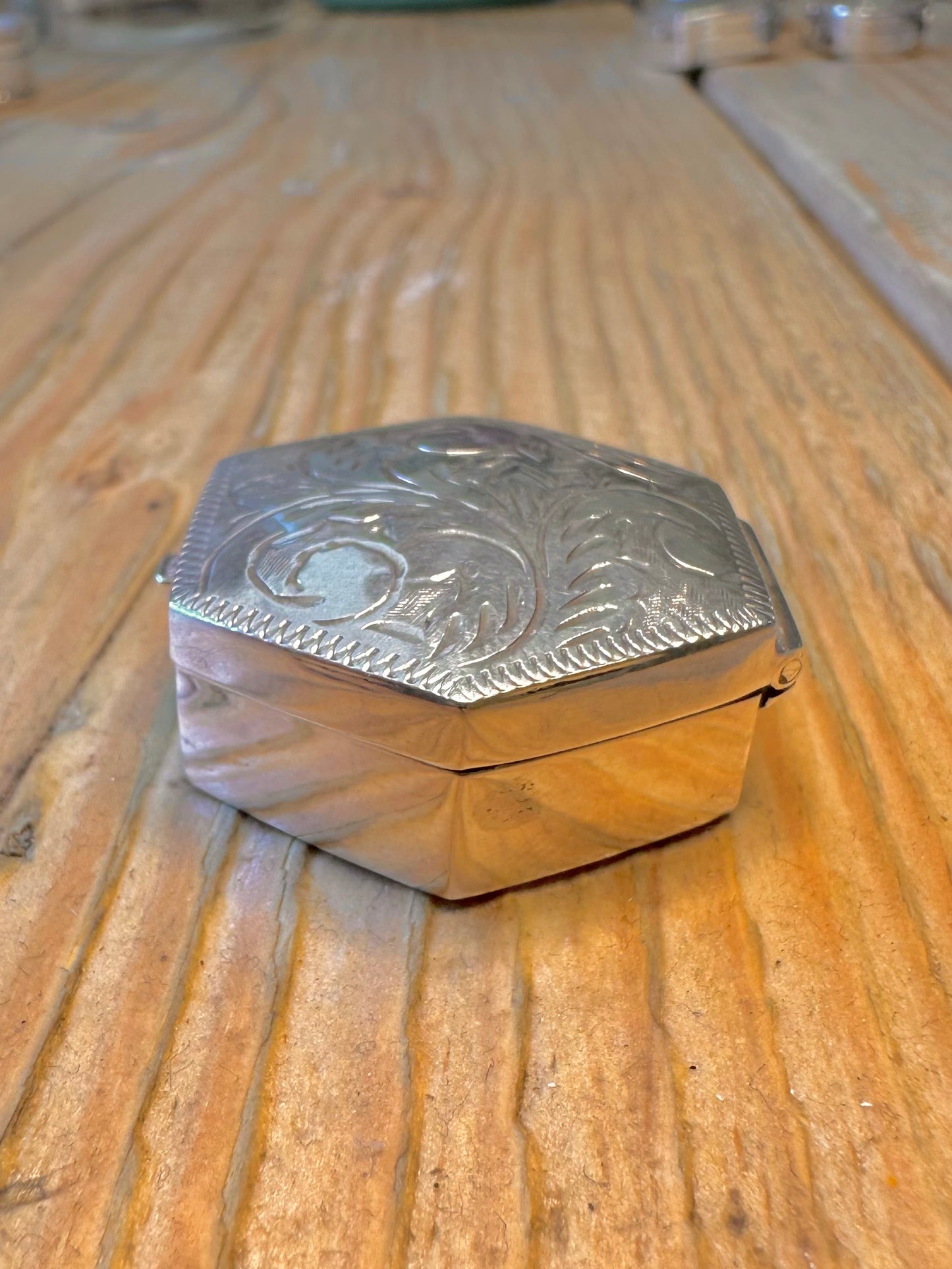 Engraved 1981 Hexagon Pill Box 925 Sterling Silver Collectable