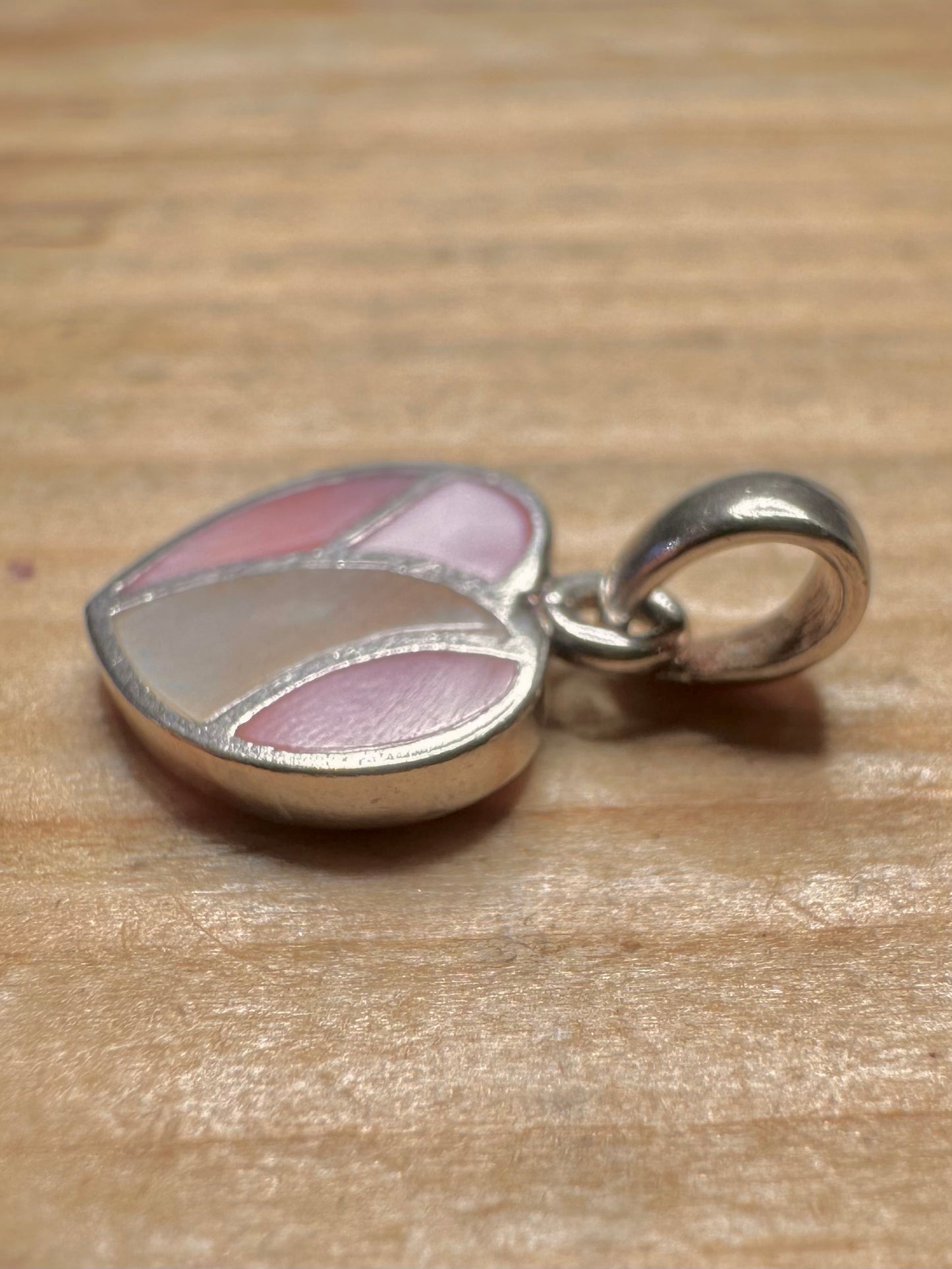 Vintage Pink Mother of Pearl Heart 925 Sterling Silver Pendant