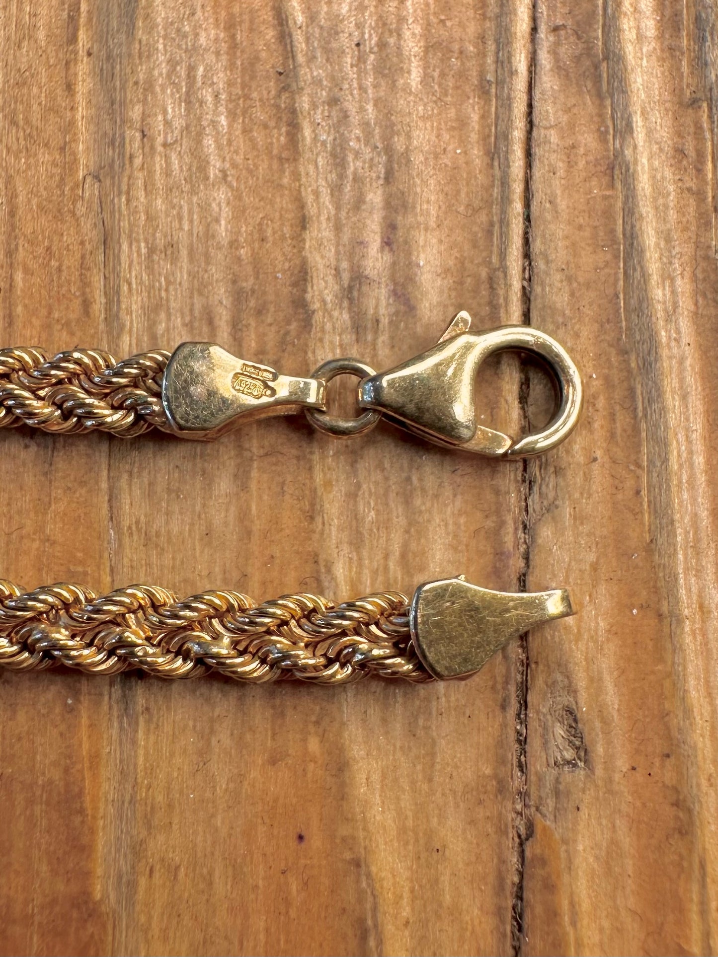 Double Rope Chain 9ct Gold Bonded 925 Sterling Silver 19 inch Necklace