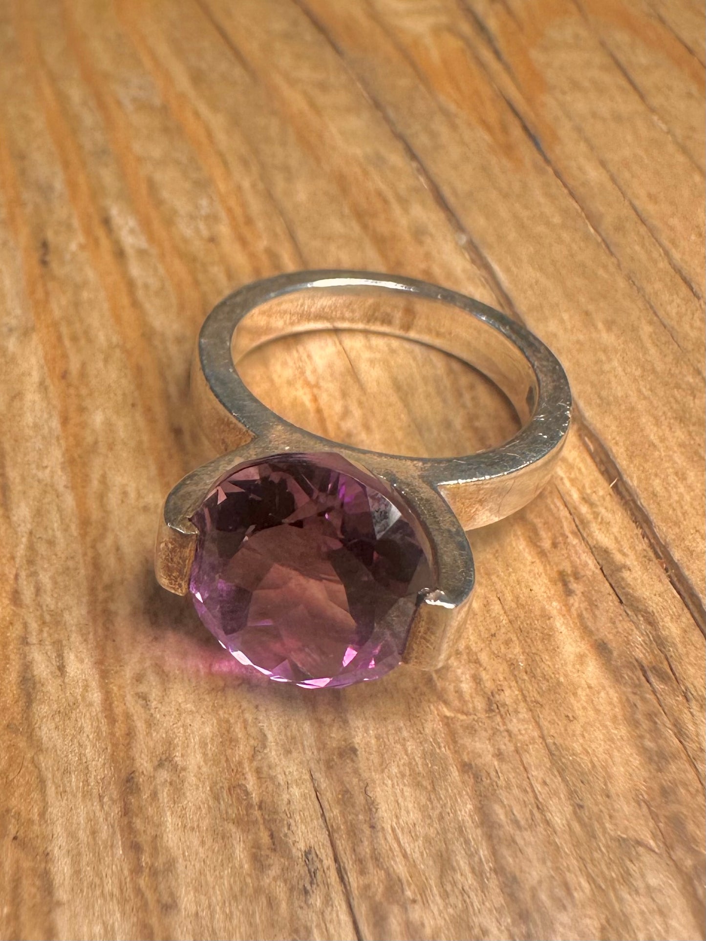 Abstract Amethyst Faceted 925 Sterling Silver Size L1/2 Ring