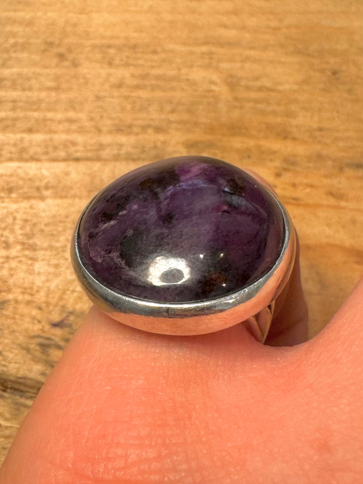 Vintage Purple Charoite Circle 925 Silver Size M Ring