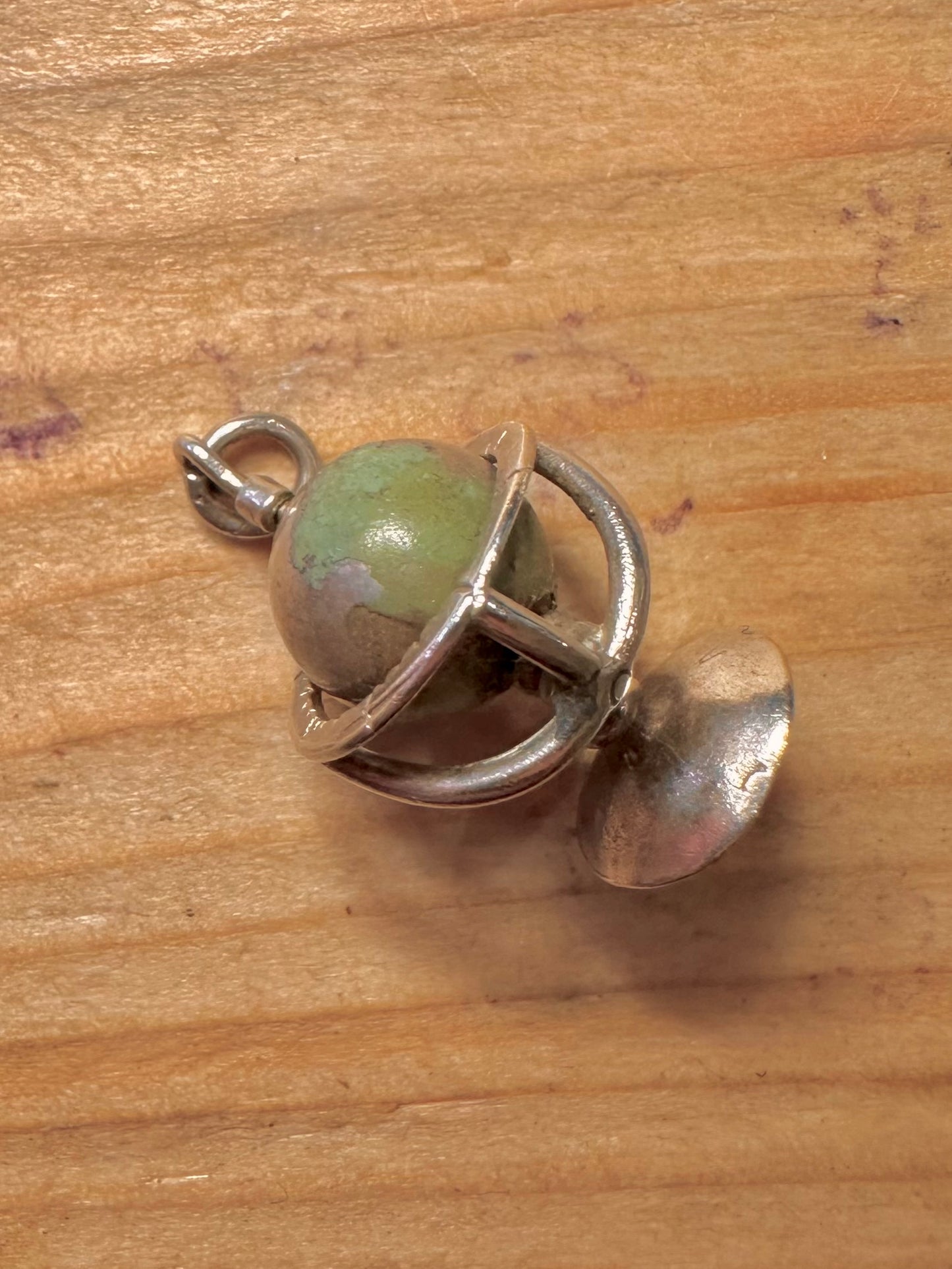 Vintage Globe Spinning 925 Sterling Silver Charm Pendant